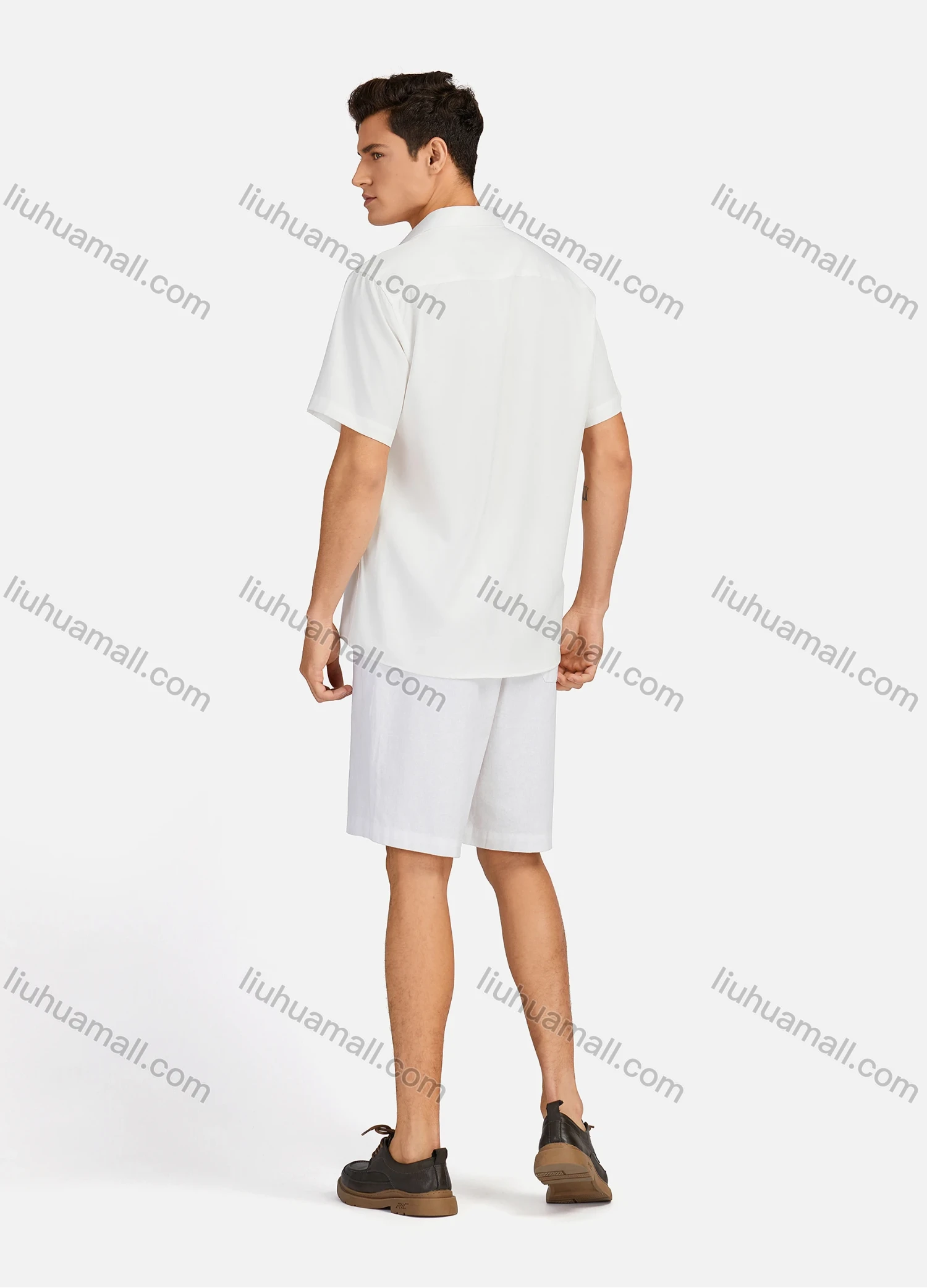 Wholesale Men's Casual Plain Collared Patch Pocket Button Down Short Sleeve Shirts - Liuhuamall