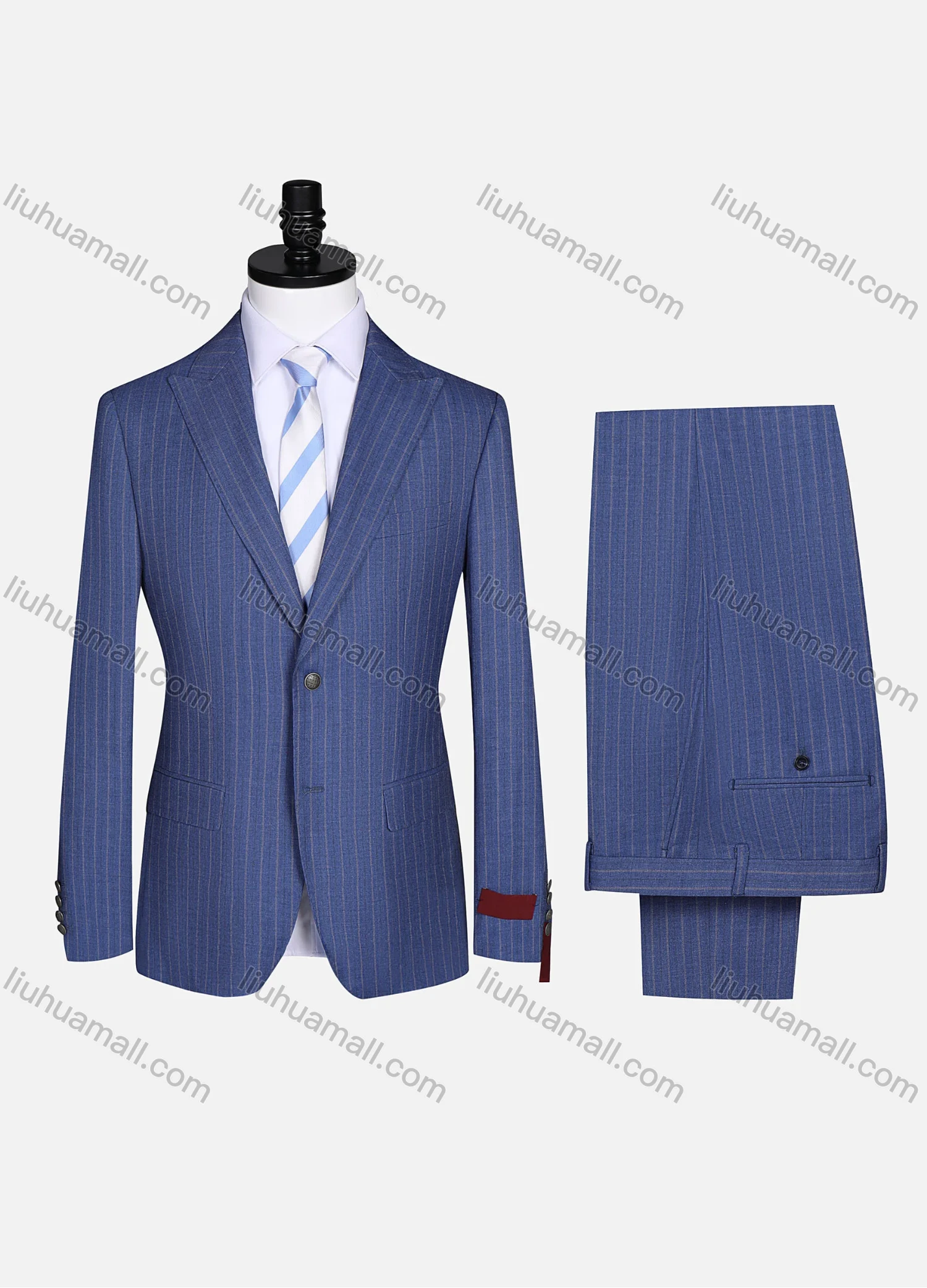 Wholesale Men's Formal Lapel Striped Flap Pockets Single Breasted Blazer Jacket & Pants 2 Piece Suit Set 2454# - Liuhuamall