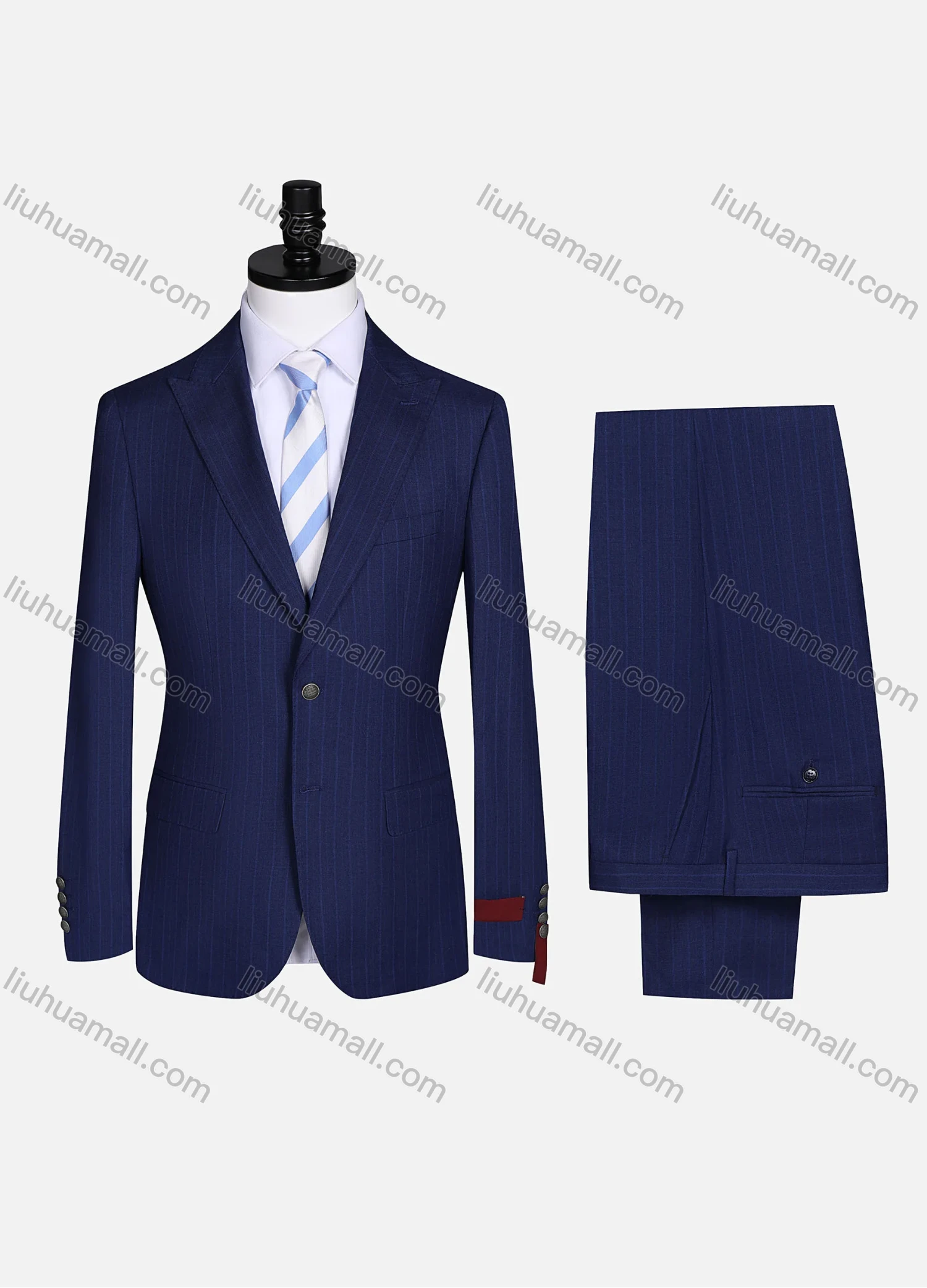 Wholesale Men's Formal Lapel Striped Flap Pockets Single Breasted Blazer Jacket & Pants 2 Piece Suit Set 2454# - Liuhuamall