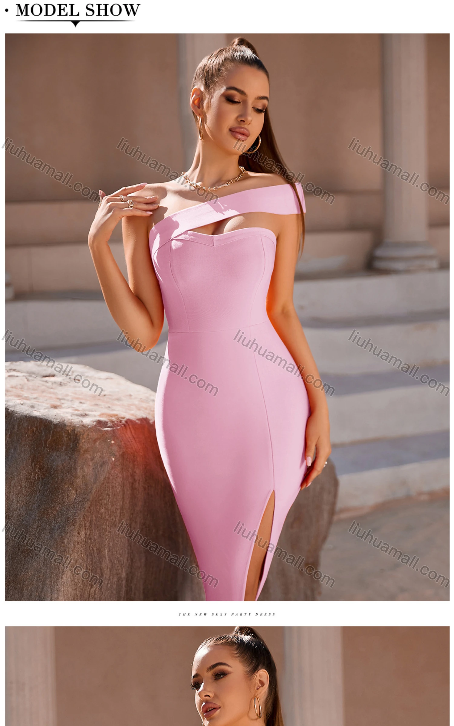 Wholesale Women's Asymmetrical One Shoulder Glamorous Plain Slit Hem Knee Length Sexy Cocktail Dress - Liuhuamall