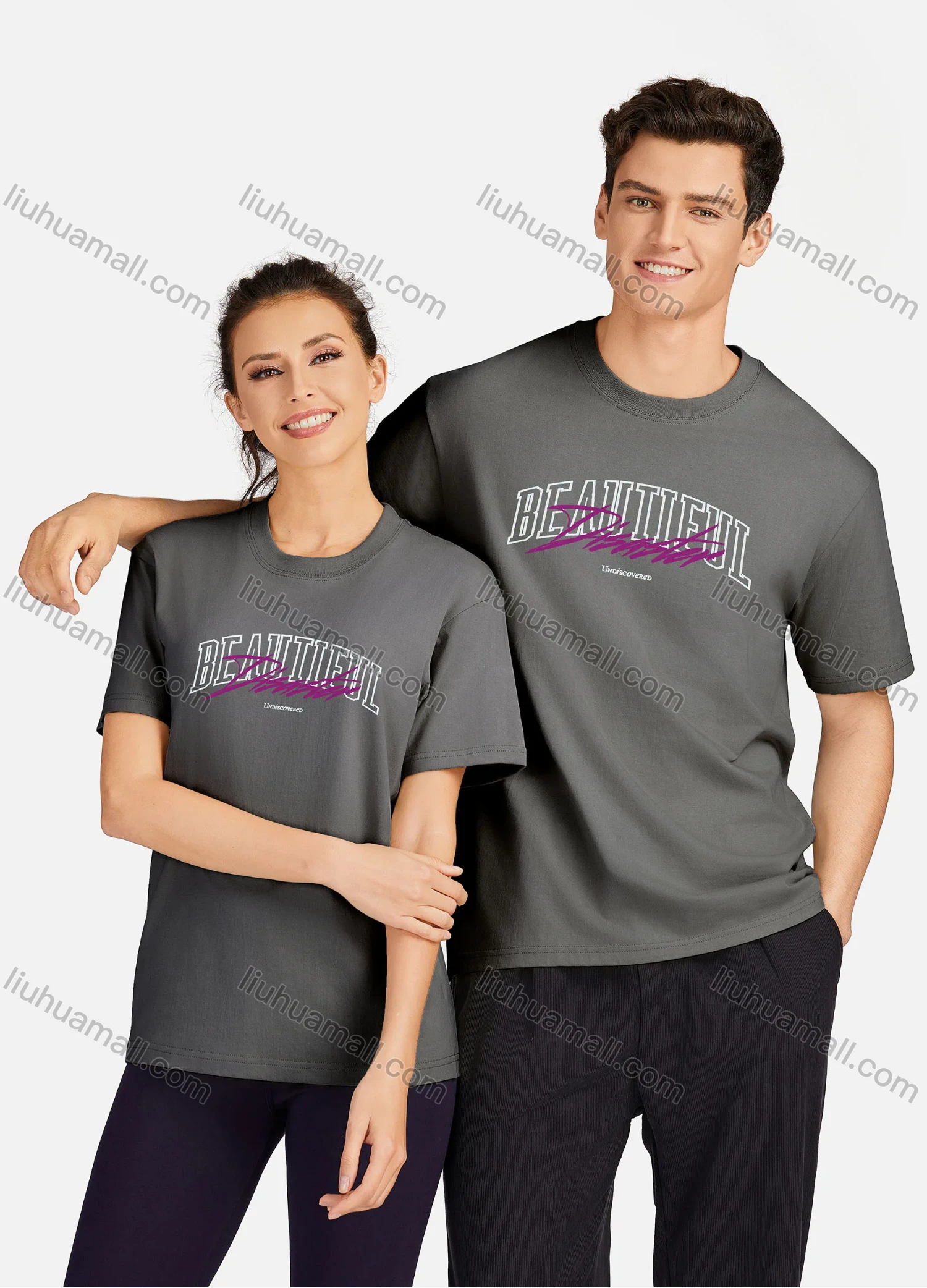 Wholesale Unisex Casual 100%Cotton Classic Round Neck Letter Print Short Sleeve Tee 17118# - Liuhuamall