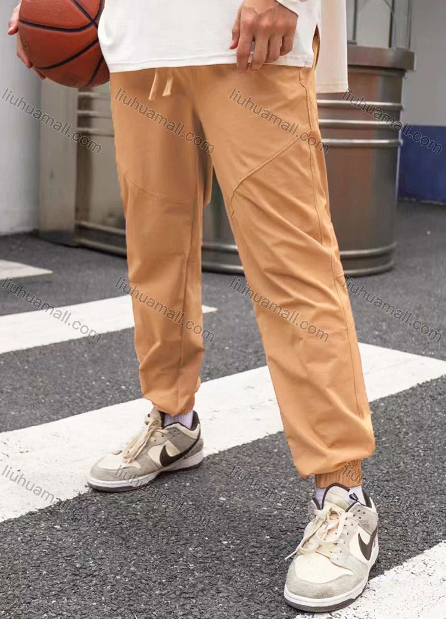 Wholesale Men's Sporty Plain Drawstring 100%Cotton Patch Pocket Elastic Waist Sweatpants K001# - Liuhuamall