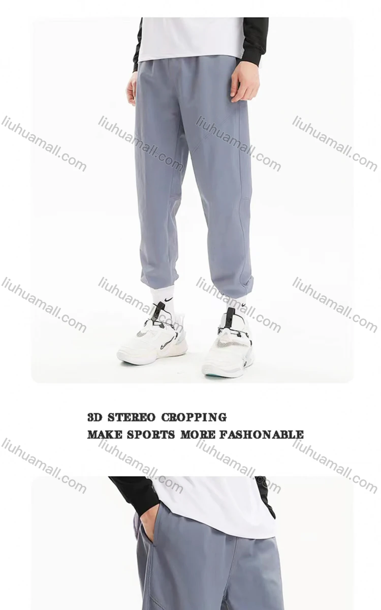 Wholesale Men's Sporty Plain Drawstring 100%Cotton Patch Pocket Elastic Waist Sweatpants K001# - Liuhuamall
