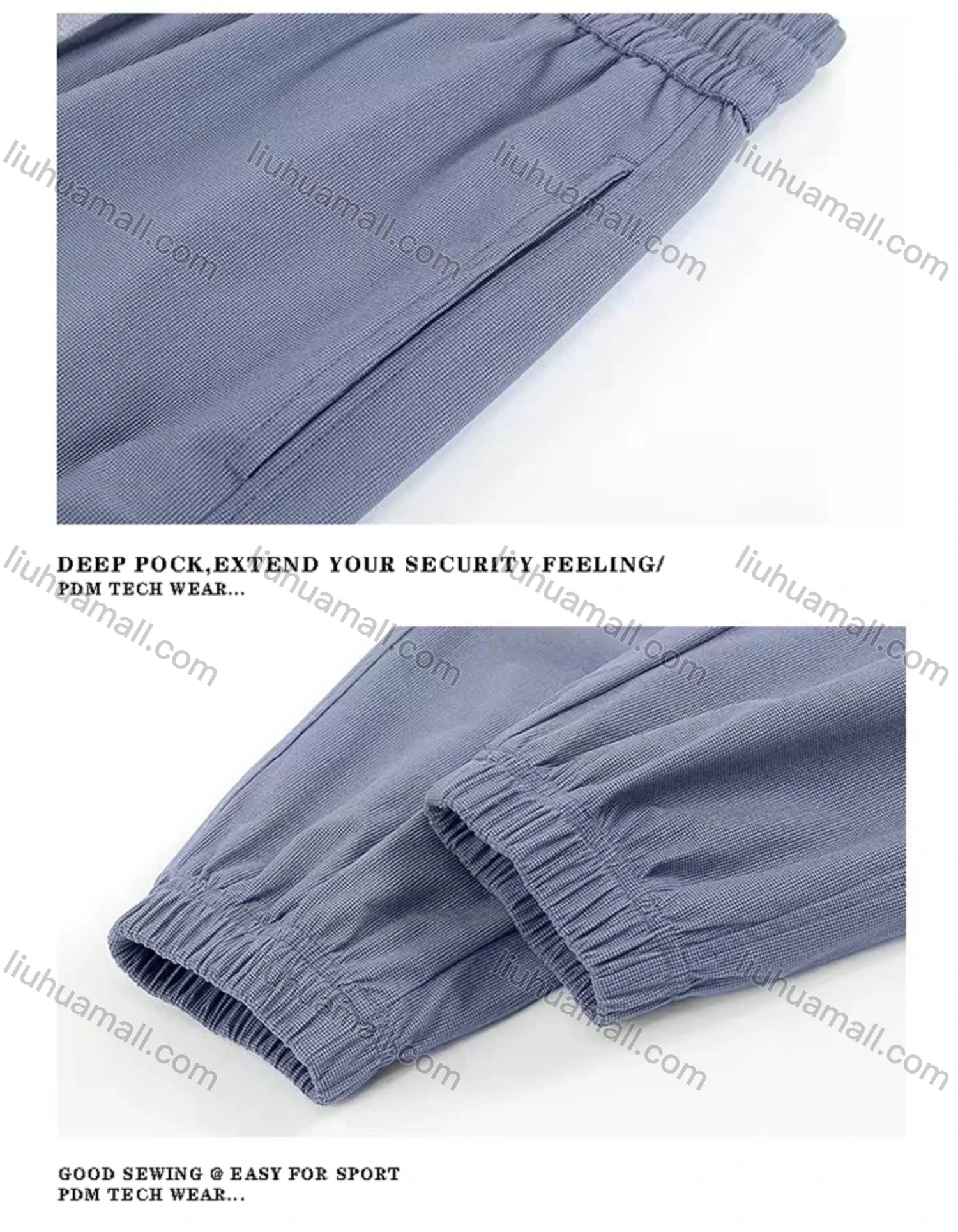 Wholesale Men's Sporty Plain Drawstring 100%Cotton Patch Pocket Elastic Waist Sweatpants K001# - Liuhuamall