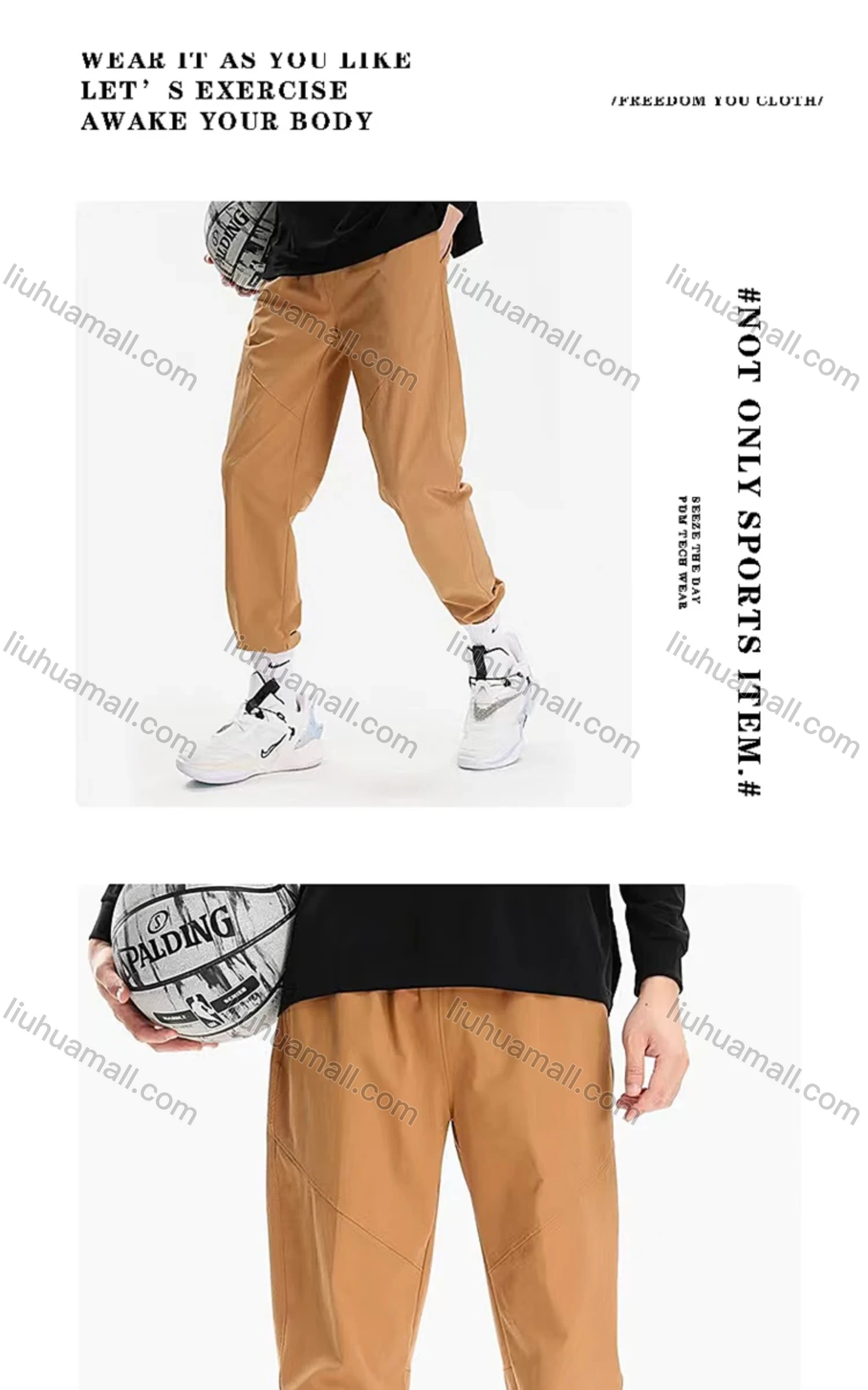 Wholesale Men's Sporty Plain Drawstring 100%Cotton Patch Pocket Elastic Waist Sweatpants K001# - Liuhuamall