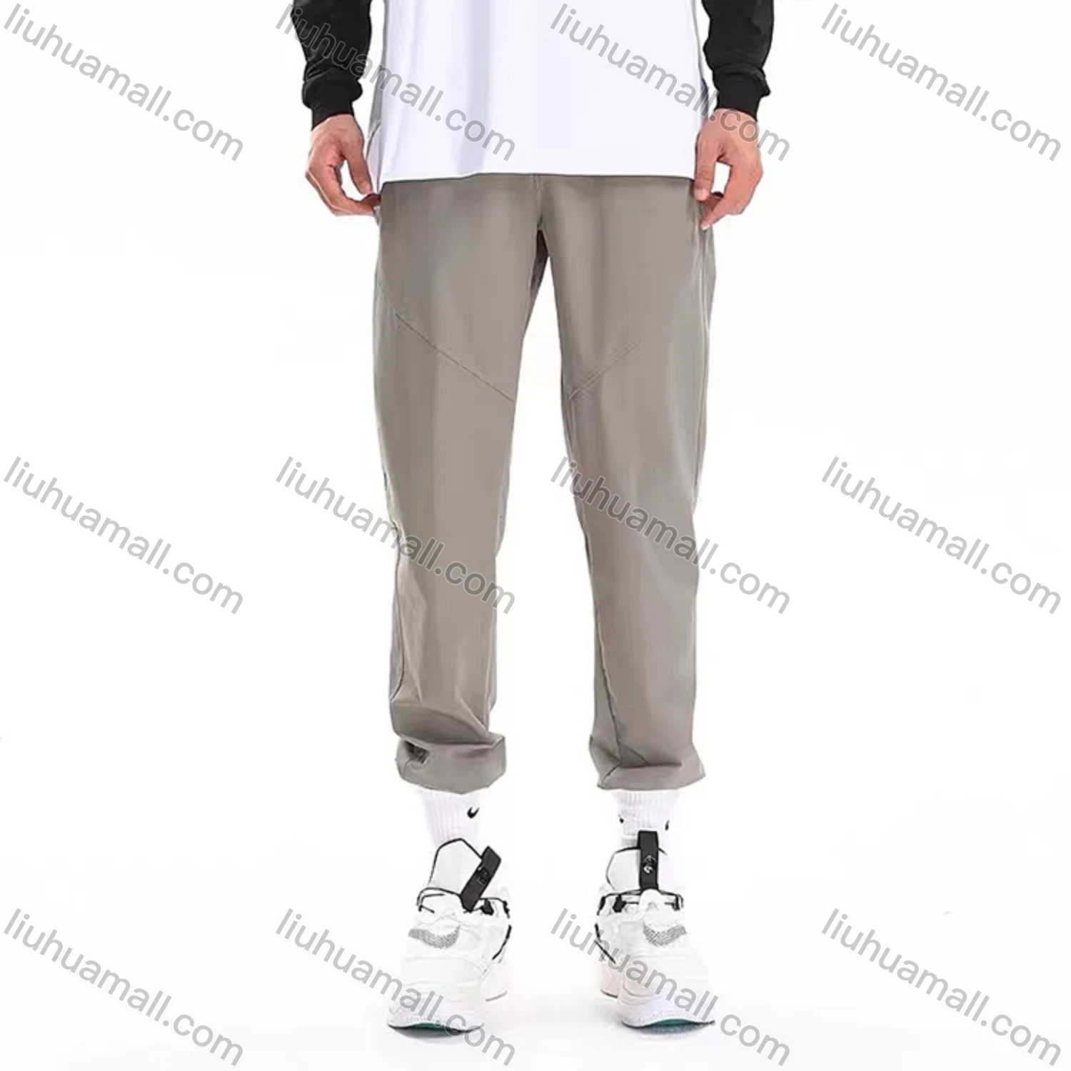 Wholesale Men's Sporty Plain Drawstring 100%Cotton Patch Pocket Elastic Waist Sweatpants K001# - Liuhuamall