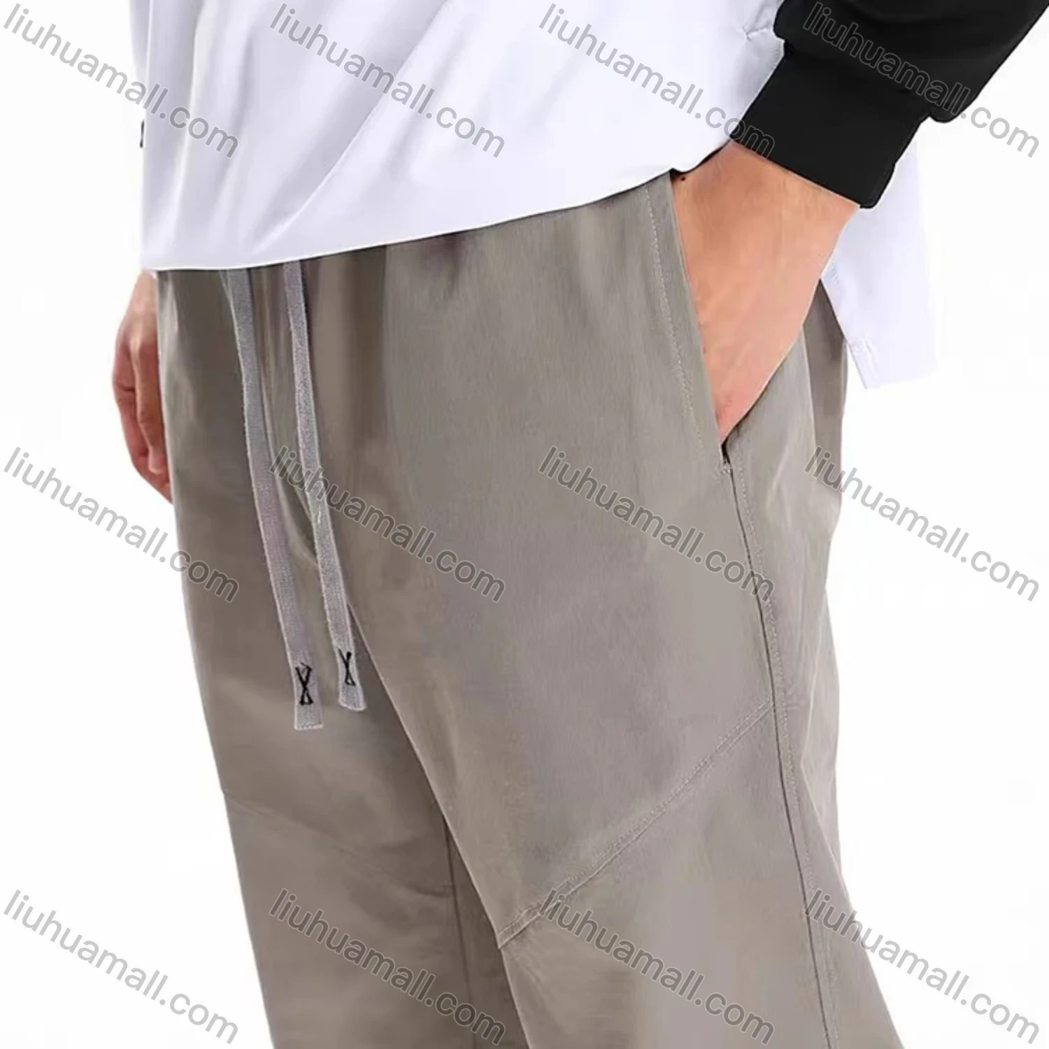 Wholesale Men's Sporty Plain Drawstring 100%Cotton Patch Pocket Elastic Waist Sweatpants K001# - Liuhuamall