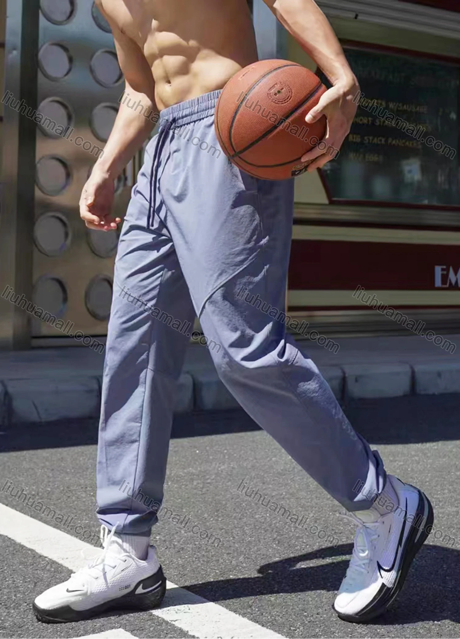 Wholesale Men's Sporty Plain Drawstring 100%Cotton Patch Pocket Elastic Waist Sweatpants K001# - Liuhuamall