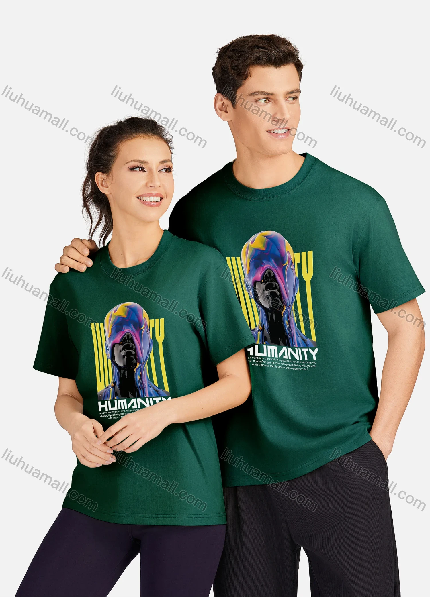 Wholesale Unisex Casual 100%Cotton Round Neck Figure Letter Print Short Sleeve Tee 17119# - Liuhuamall