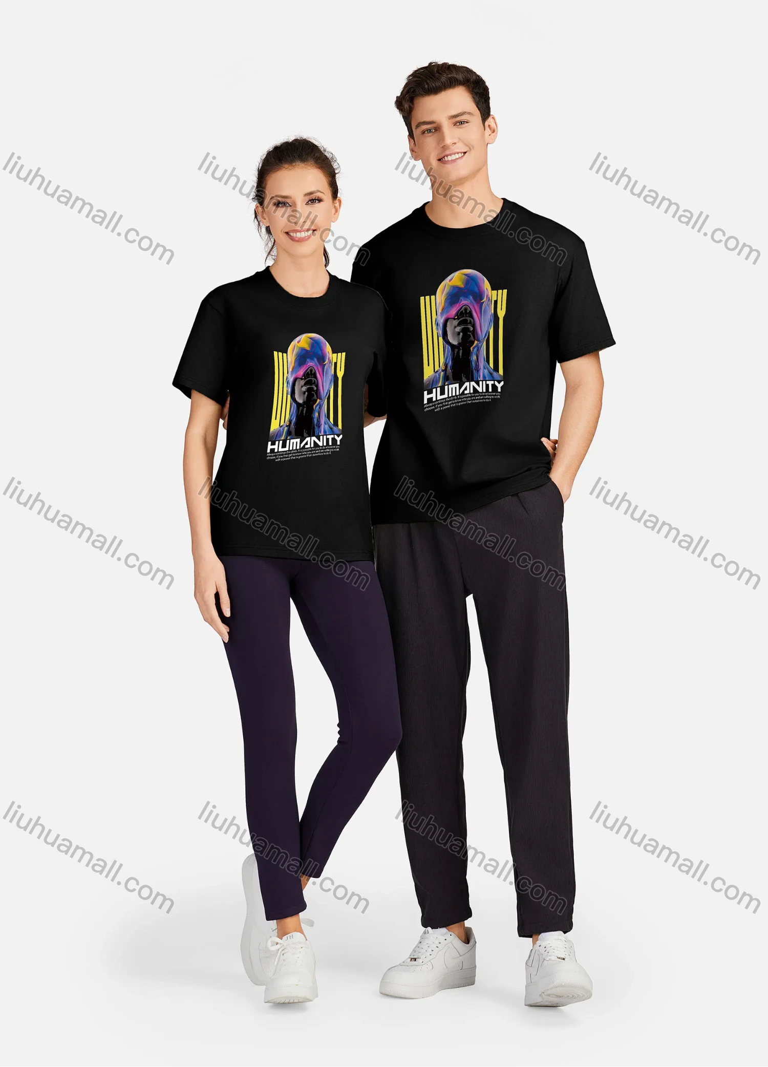 Wholesale Unisex Casual 100%Cotton Round Neck Figure Letter Print Short Sleeve Tee 17119# - Liuhuamall