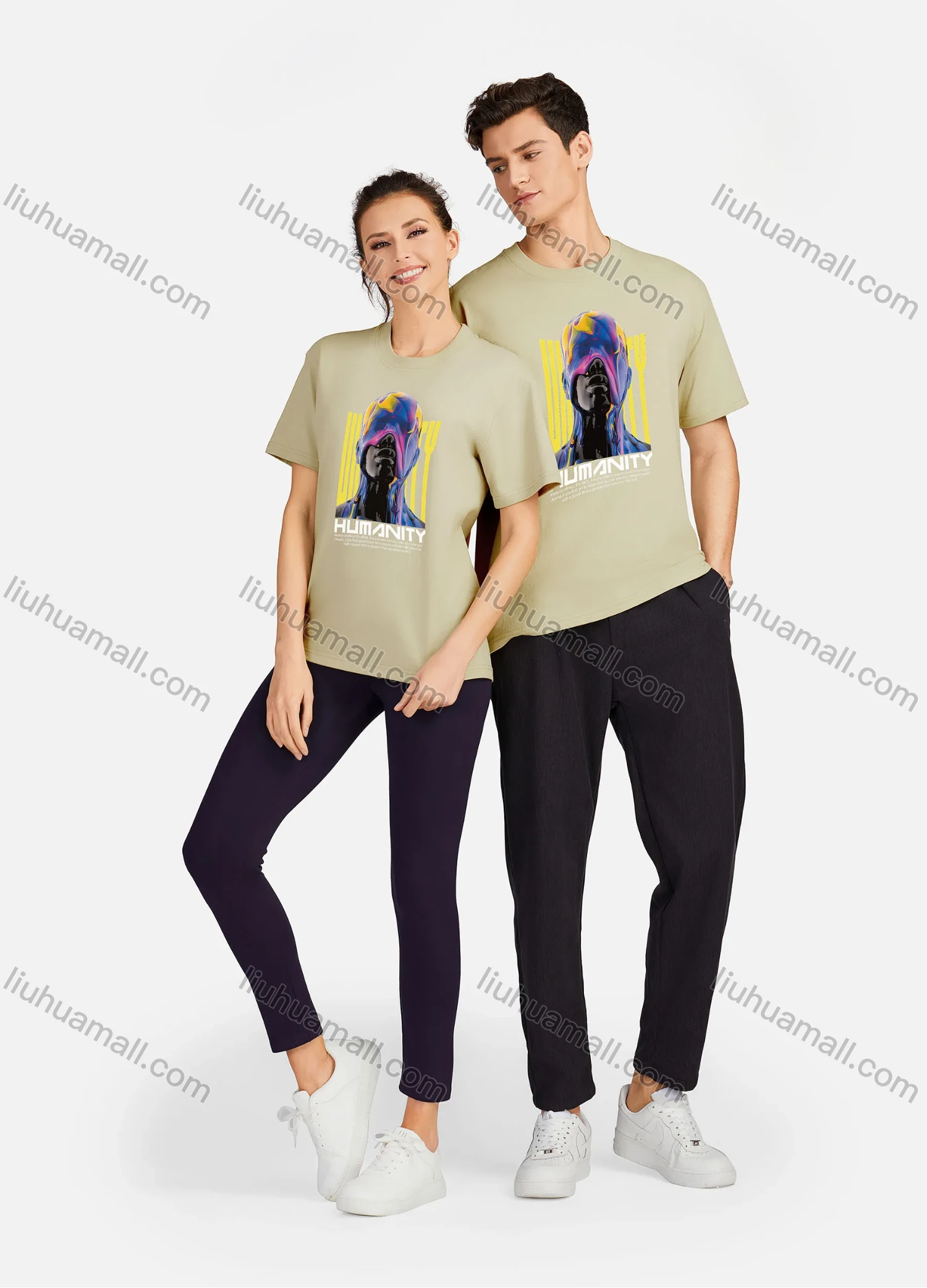 Wholesale Unisex Casual 100%Cotton Round Neck Figure Letter Print Short Sleeve Tee 17119# - Liuhuamall