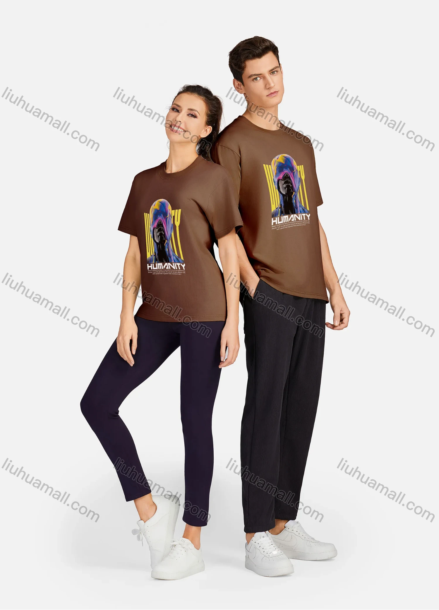 Wholesale Unisex Casual 100%Cotton Round Neck Figure Letter Print Short Sleeve Tee 17119# - Liuhuamall