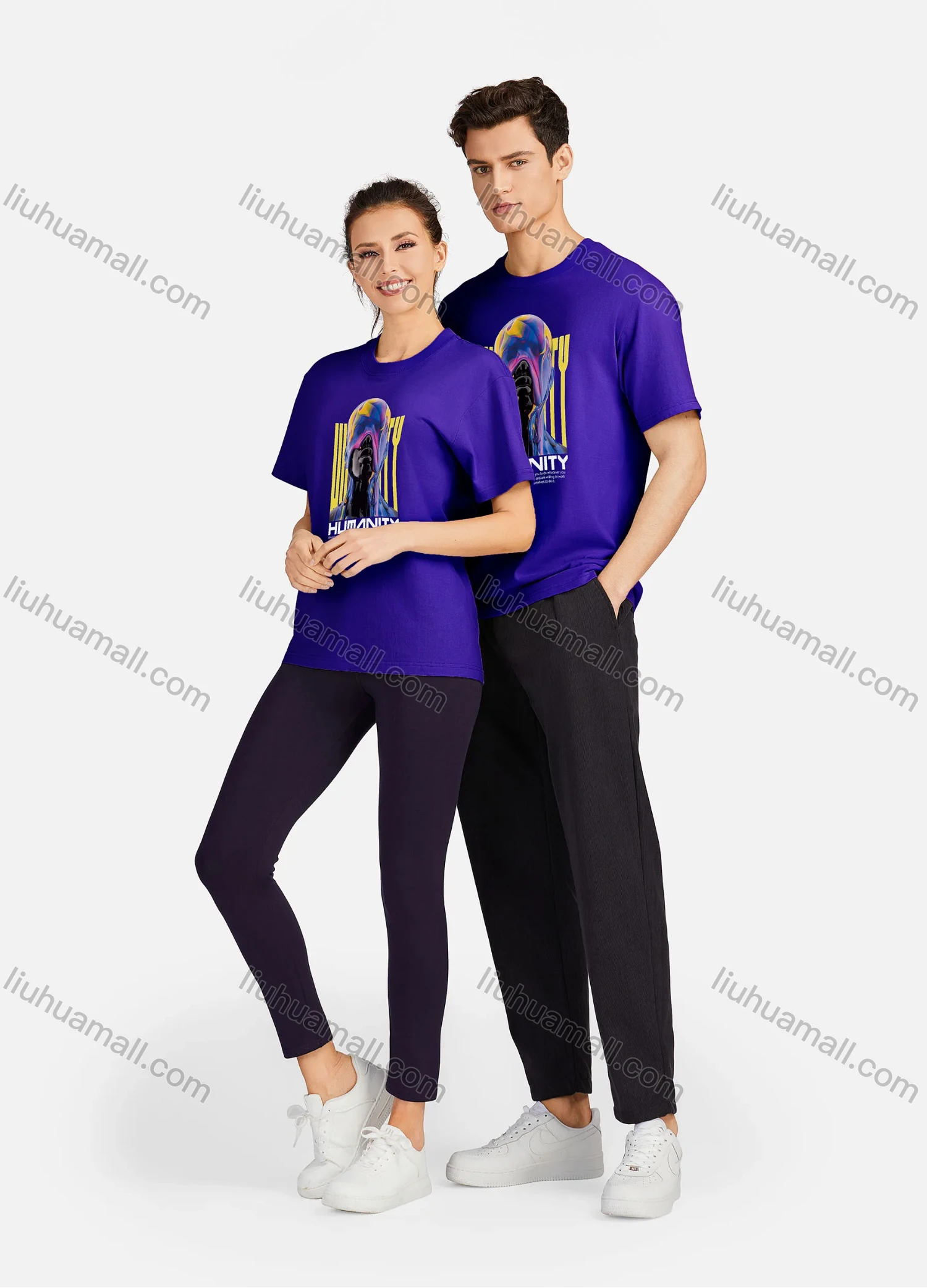 Wholesale Unisex Casual 100%Cotton Round Neck Figure Letter Print Short Sleeve Tee 17119# - Liuhuamall