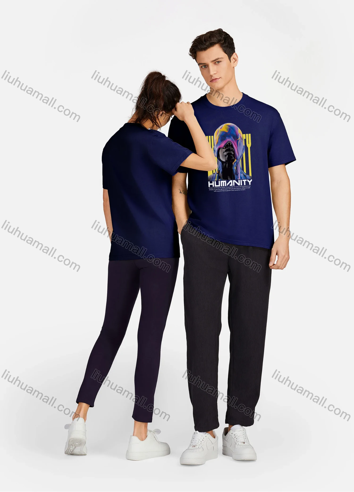 Wholesale Unisex Casual 100%Cotton Round Neck Figure Letter Print Short Sleeve Tee 17119# - Liuhuamall