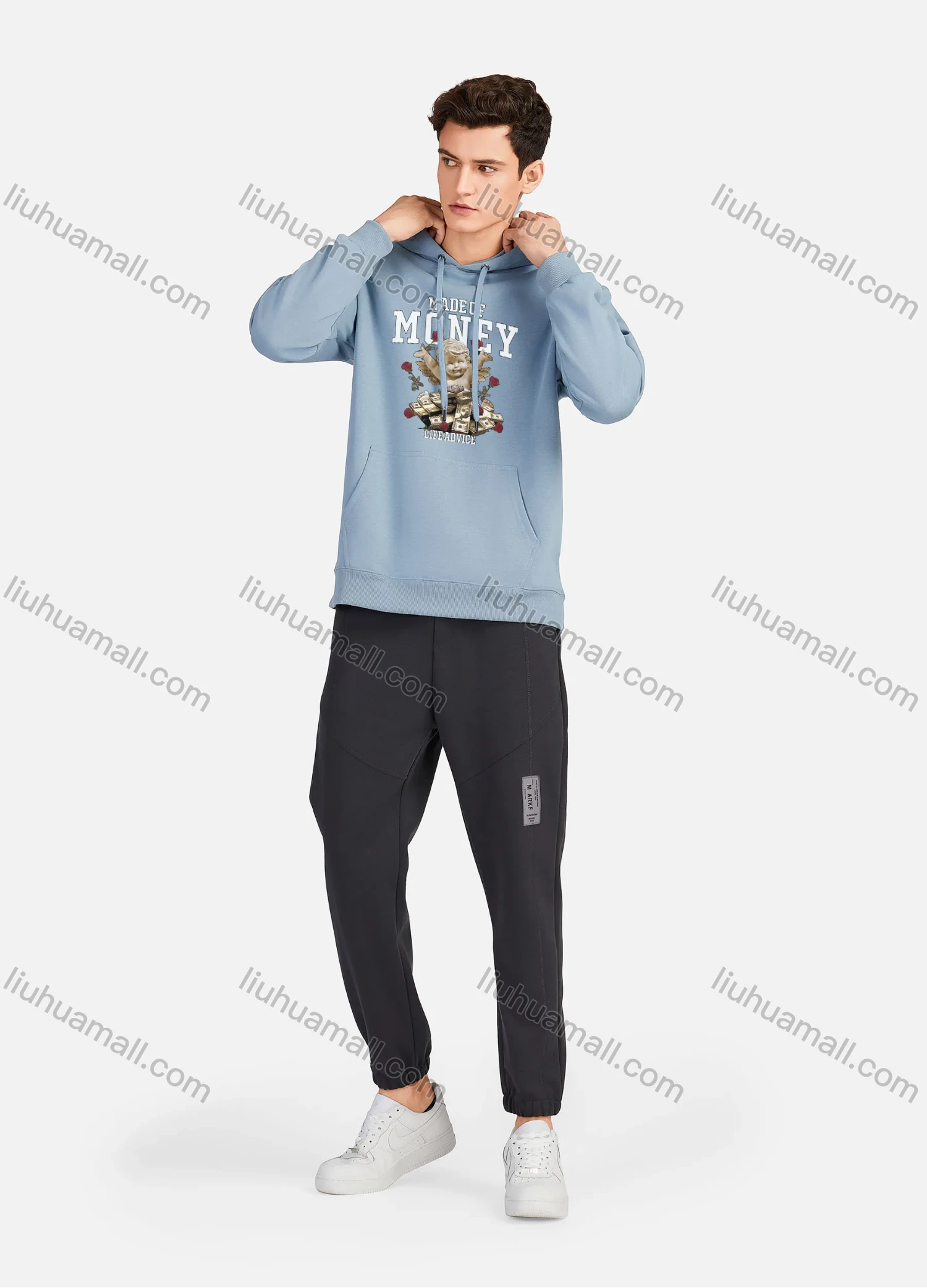 Wholesale Men's Casual 100%Cotton Letter Graphic Print Long Sleeve Drawstring Hoodies Sweatshirts With Pockets LF30-2# - Liuhuamall