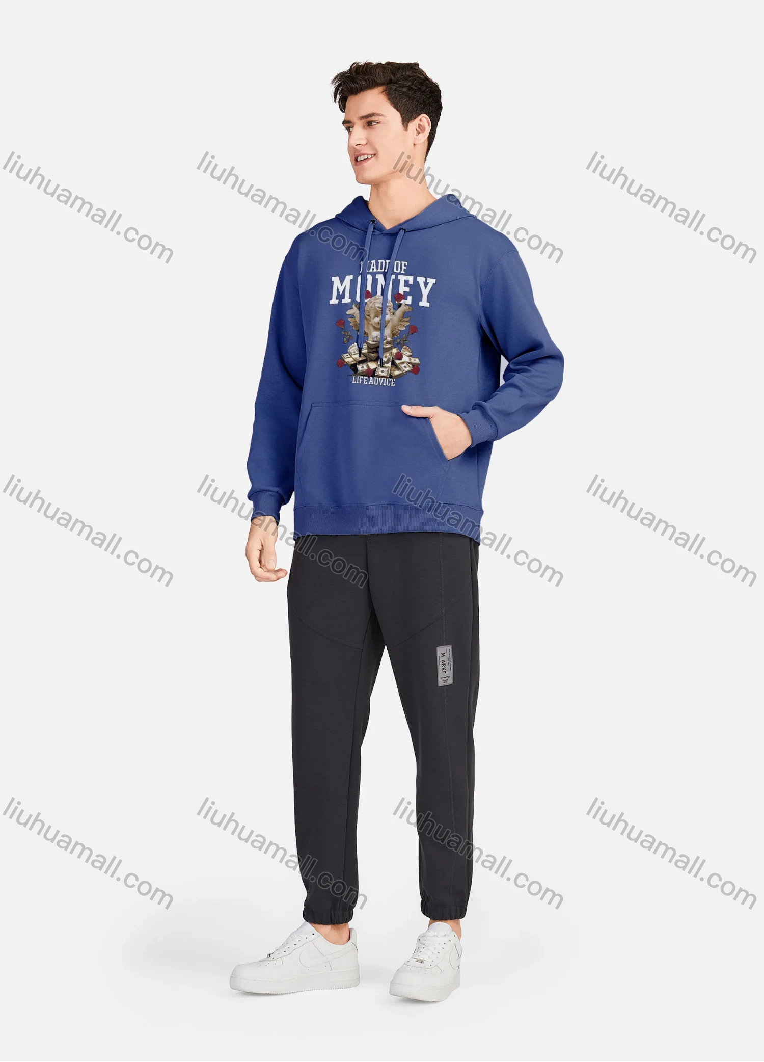 Wholesale Men's Casual 100%Cotton Letter Graphic Print Long Sleeve Drawstring Hoodies Sweatshirts With Pockets LF30-2# - Liuhuamall