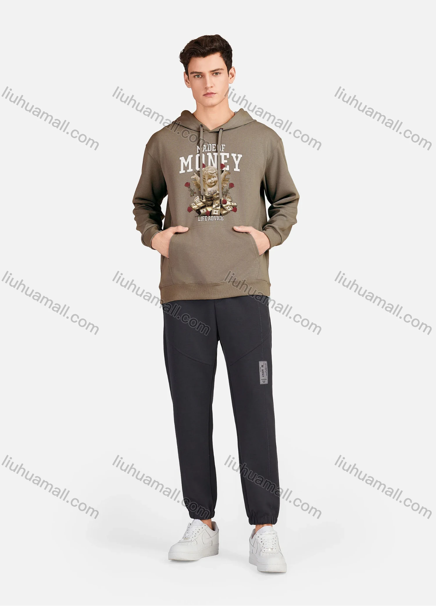 Wholesale Men's Casual 100%Cotton Letter Graphic Print Long Sleeve Drawstring Hoodies Sweatshirts With Pockets LF30-2# - Liuhuamall