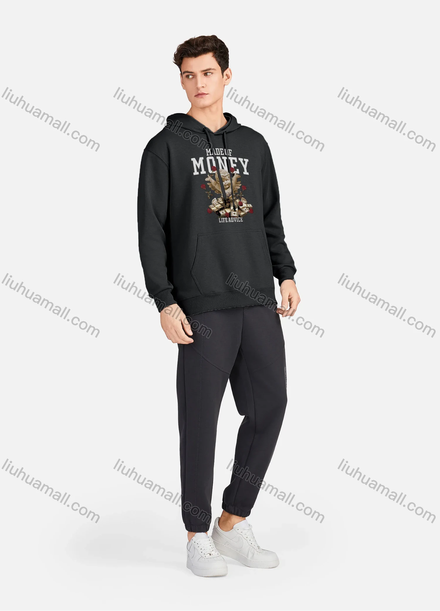 Wholesale Men's Casual 100%Cotton Letter Graphic Print Long Sleeve Drawstring Hoodies Sweatshirts With Pockets LF30-2# - Liuhuamall