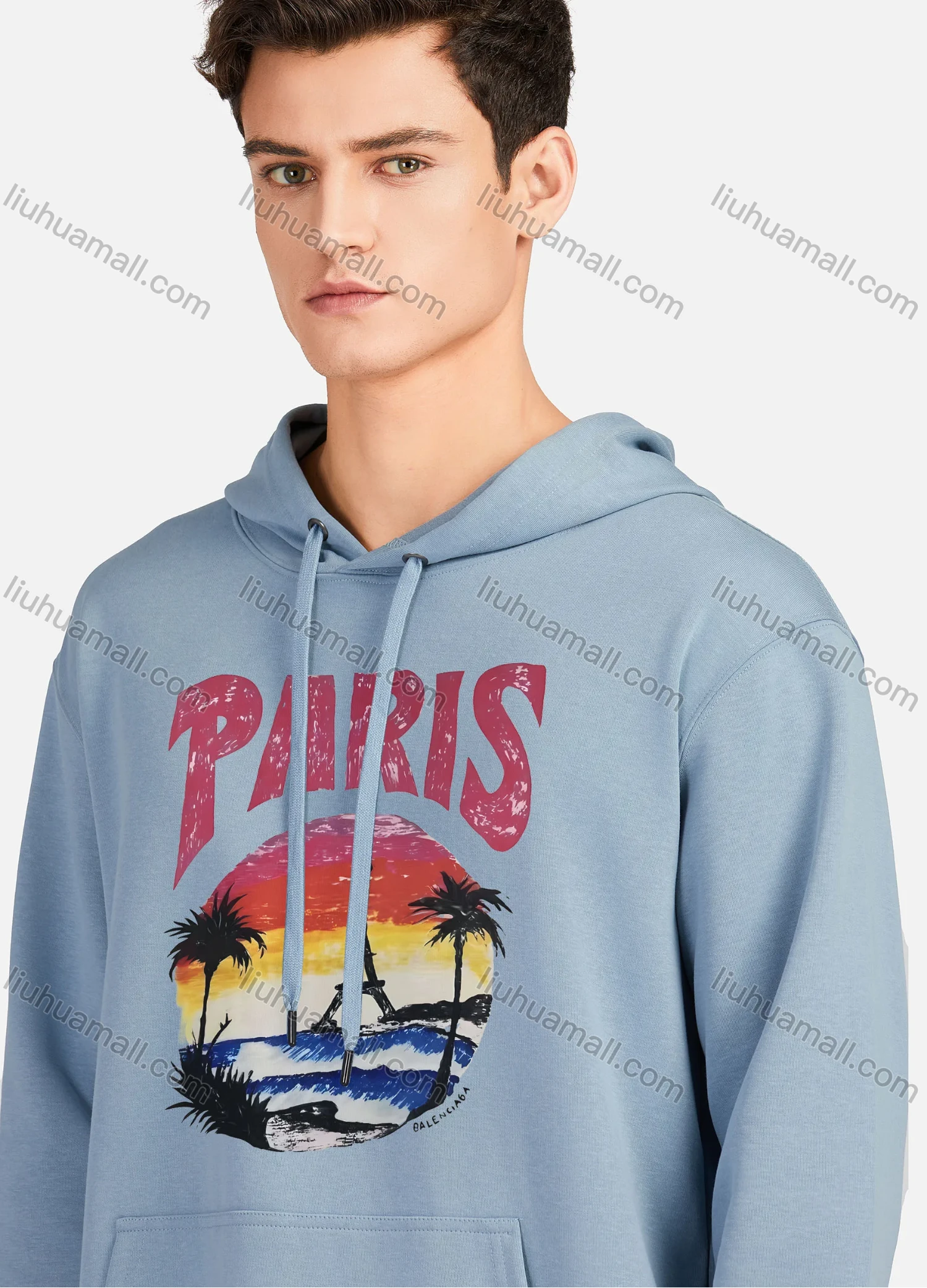 Wholesale Men's Casual 100%Cotton Letter Graphic Print Drawstring Hoodies Sweatshirts With Kangaroo Pocket LF30-3# - Liuhuamall