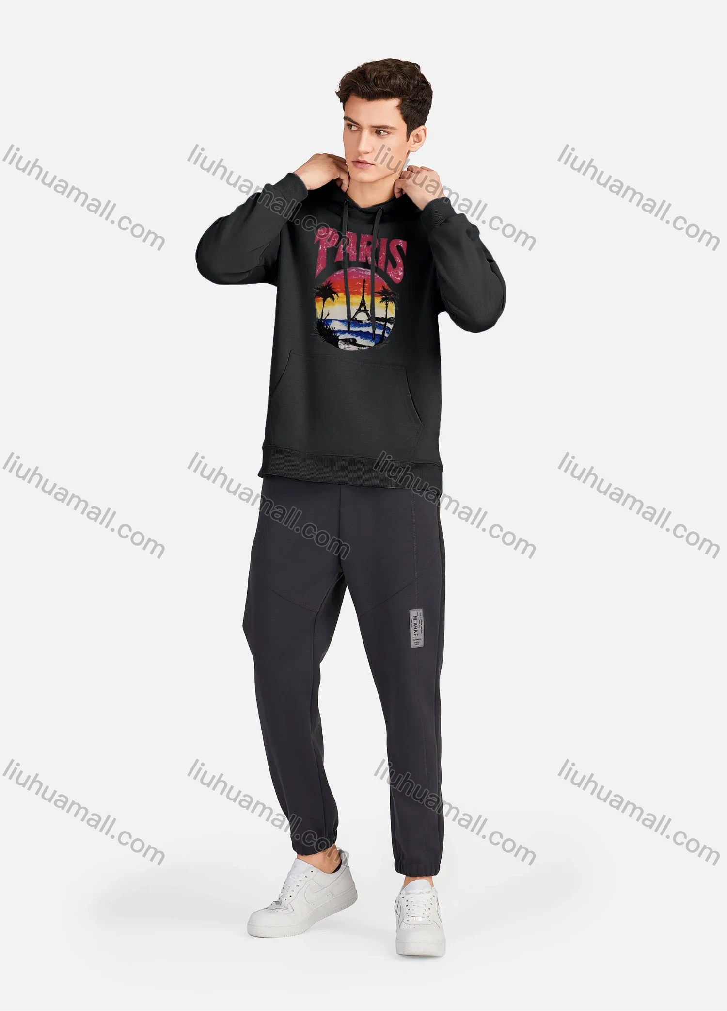 Wholesale Men's Casual 100%Cotton Letter Graphic Print Drawstring Hoodies Sweatshirts With Kangaroo Pocket LF30-3# - Liuhuamall