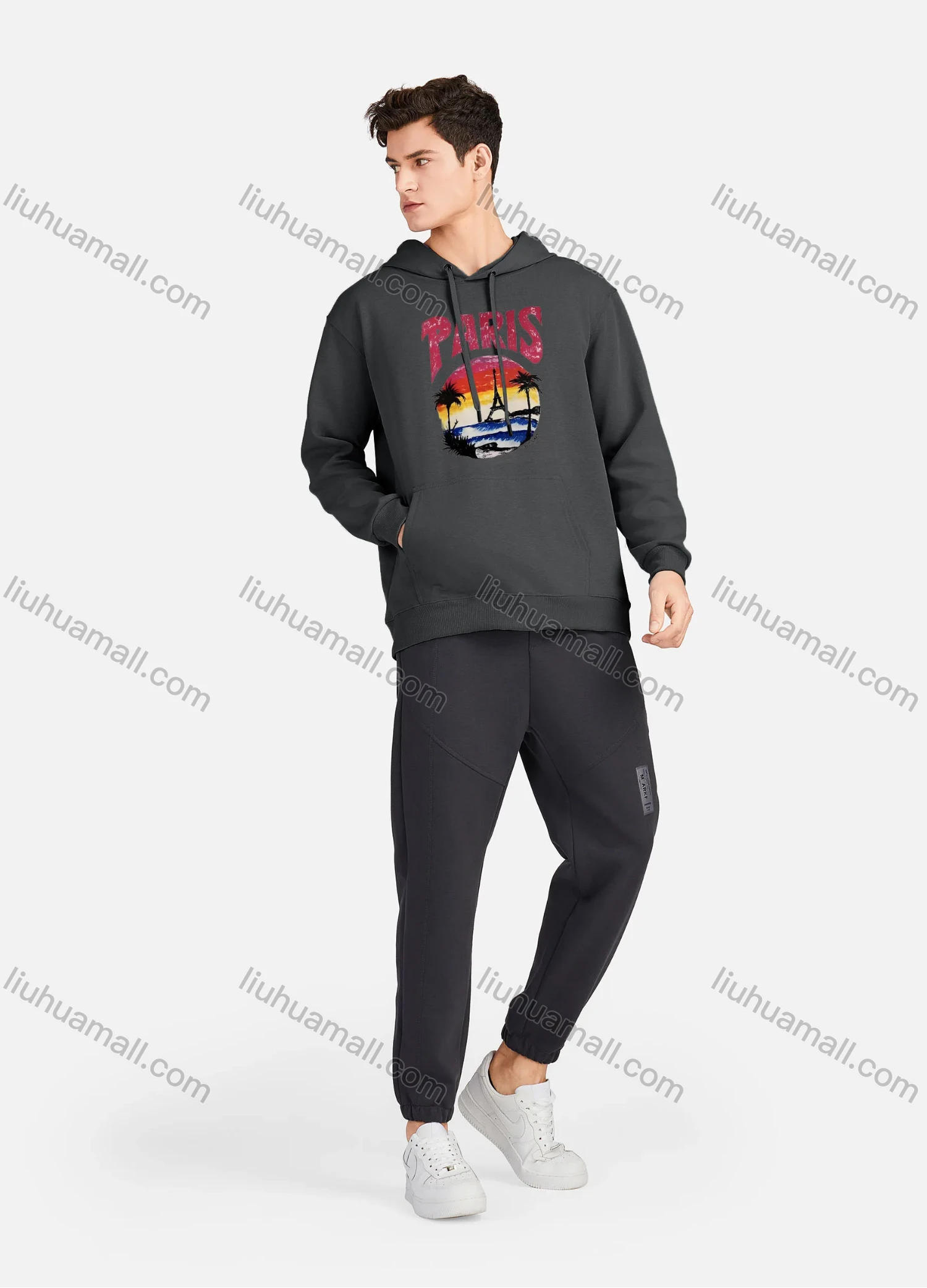 Wholesale Men's Casual 100%Cotton Letter Graphic Print Drawstring Hoodies Sweatshirts With Kangaroo Pocket LF30-3# - Liuhuamall