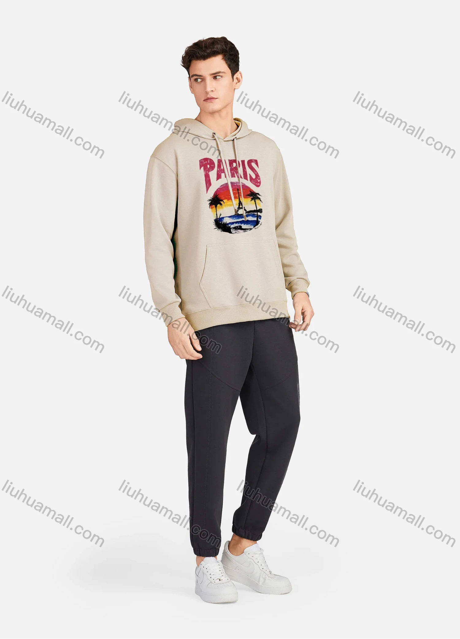 Wholesale Men's Casual 100%Cotton Letter Graphic Print Drawstring Hoodies Sweatshirts With Kangaroo Pocket LF30-3# - Liuhuamall