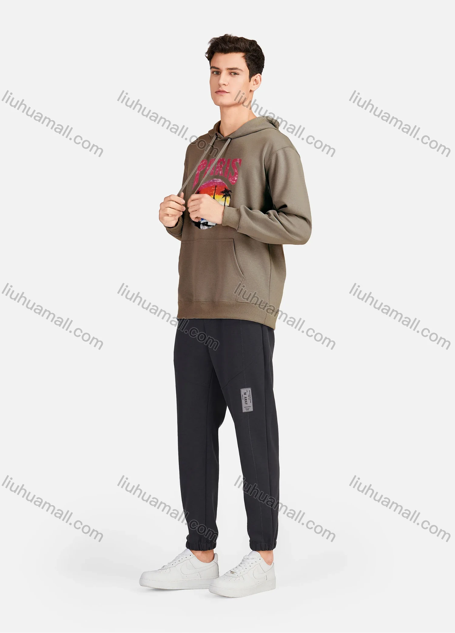 Wholesale Men's Casual 100%Cotton Letter Graphic Print Drawstring Hoodies Sweatshirts With Kangaroo Pocket LF30-3# - Liuhuamall