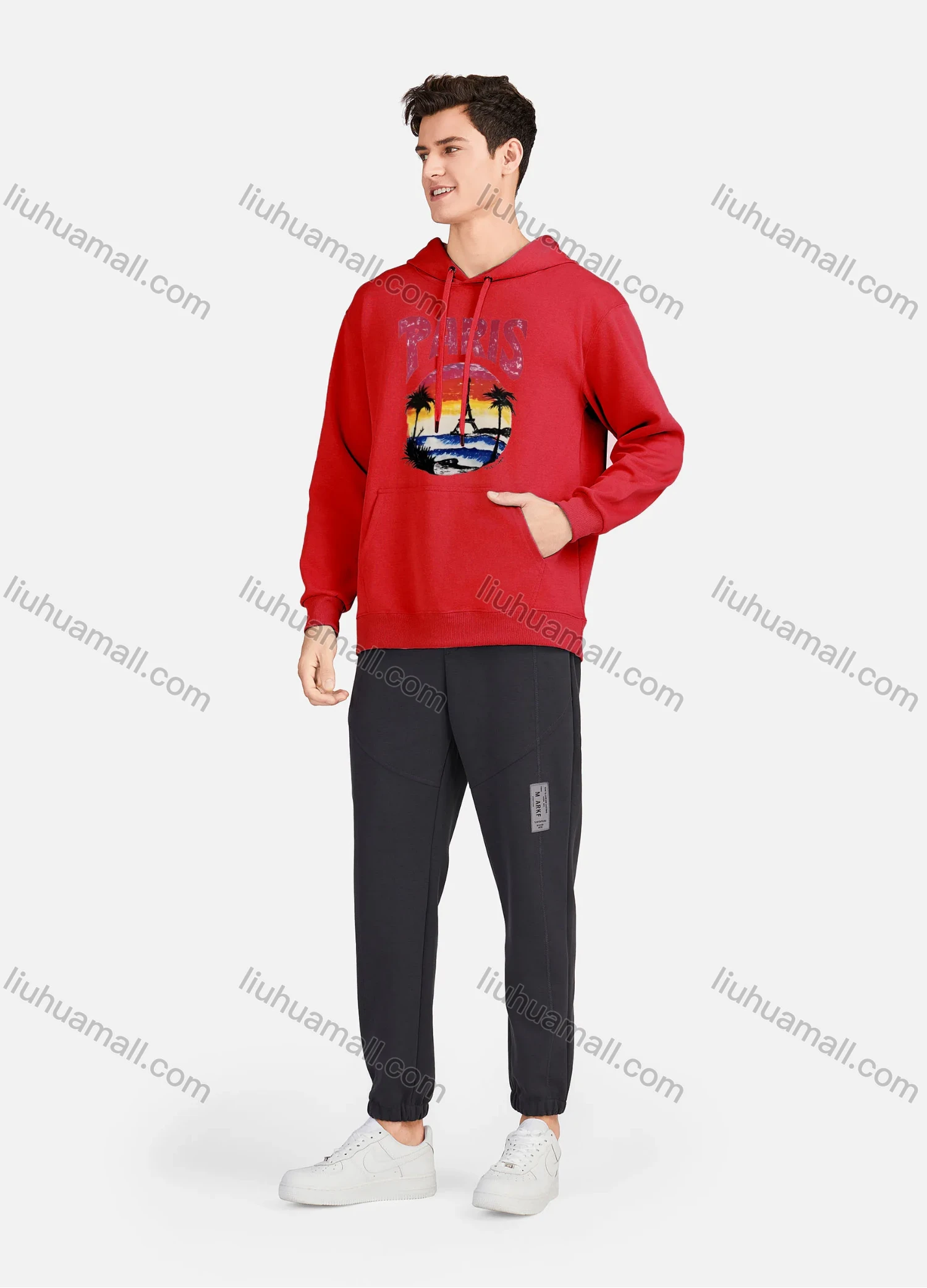 Wholesale Men's Casual 100%Cotton Letter Graphic Print Drawstring Hoodies Sweatshirts With Kangaroo Pocket LF30-3# - Liuhuamall