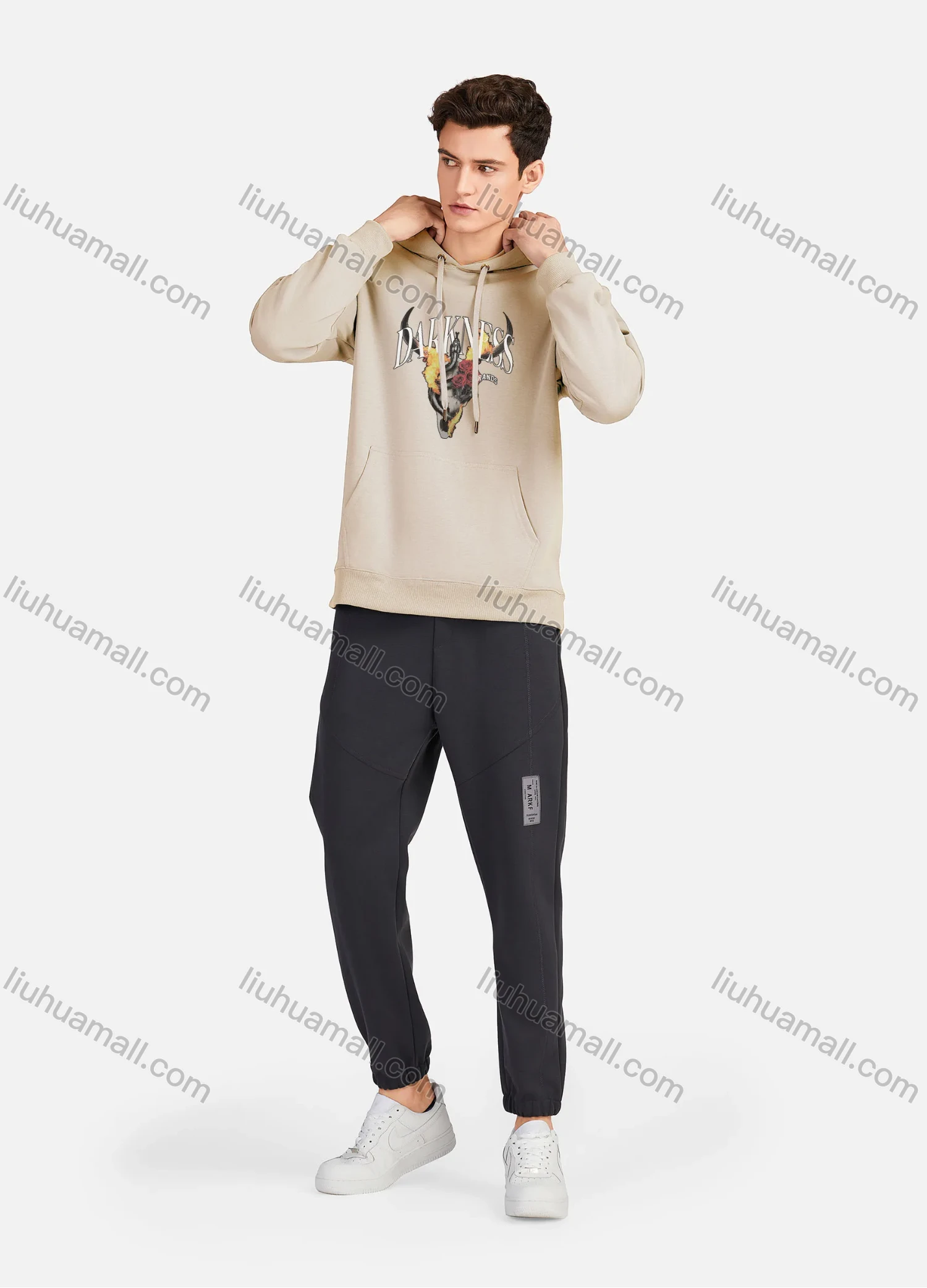 Wholesale Men's Casual 100%Cotton Letter Graphic Print Drawstring Hoodies Sweatshirts With Kangaroo Pocket LF30-4# - Liuhuamall