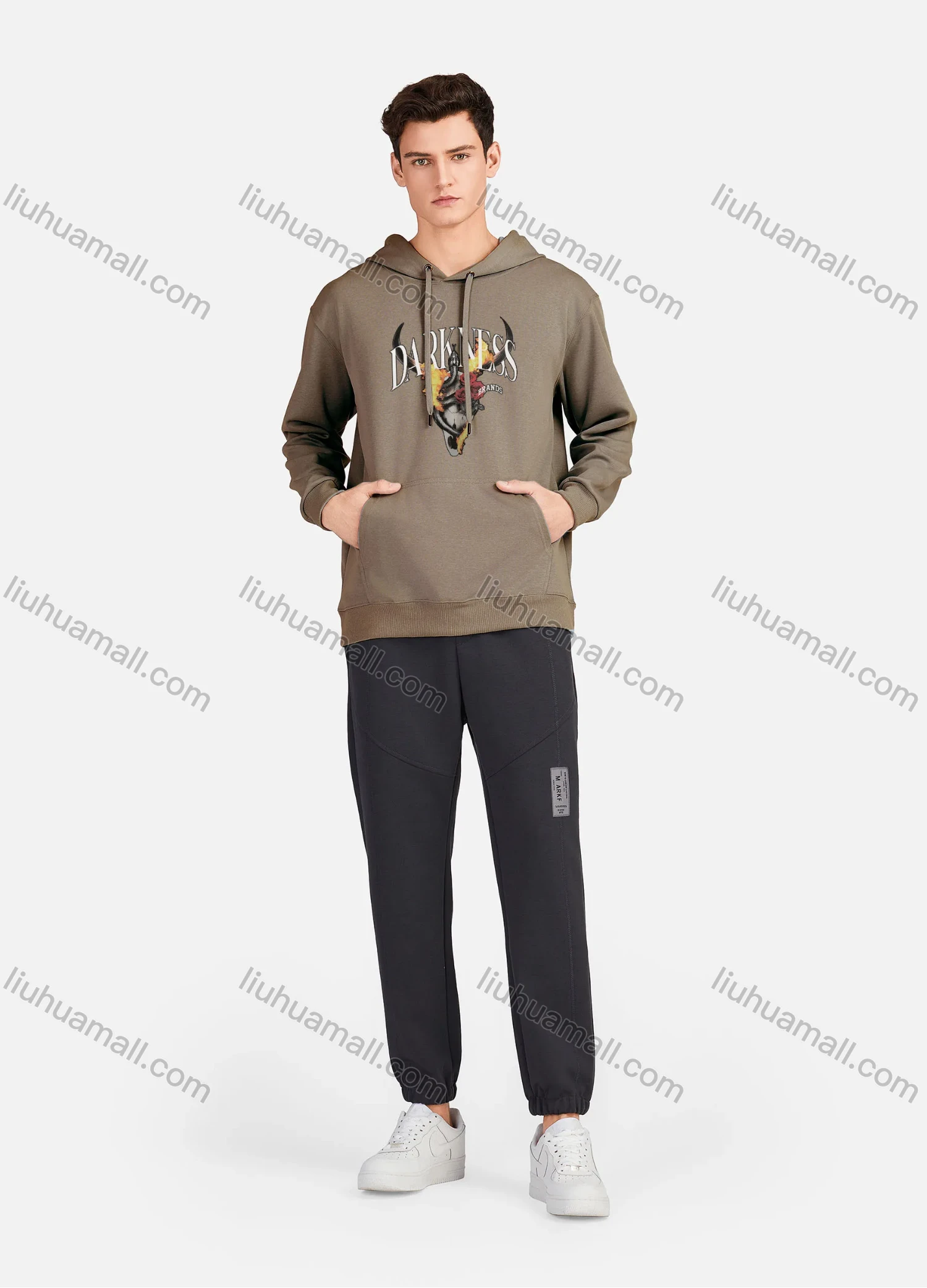 Wholesale Men's Casual 100%Cotton Letter Graphic Print Drawstring Hoodies Sweatshirts With Kangaroo Pocket LF30-4# - Liuhuamall