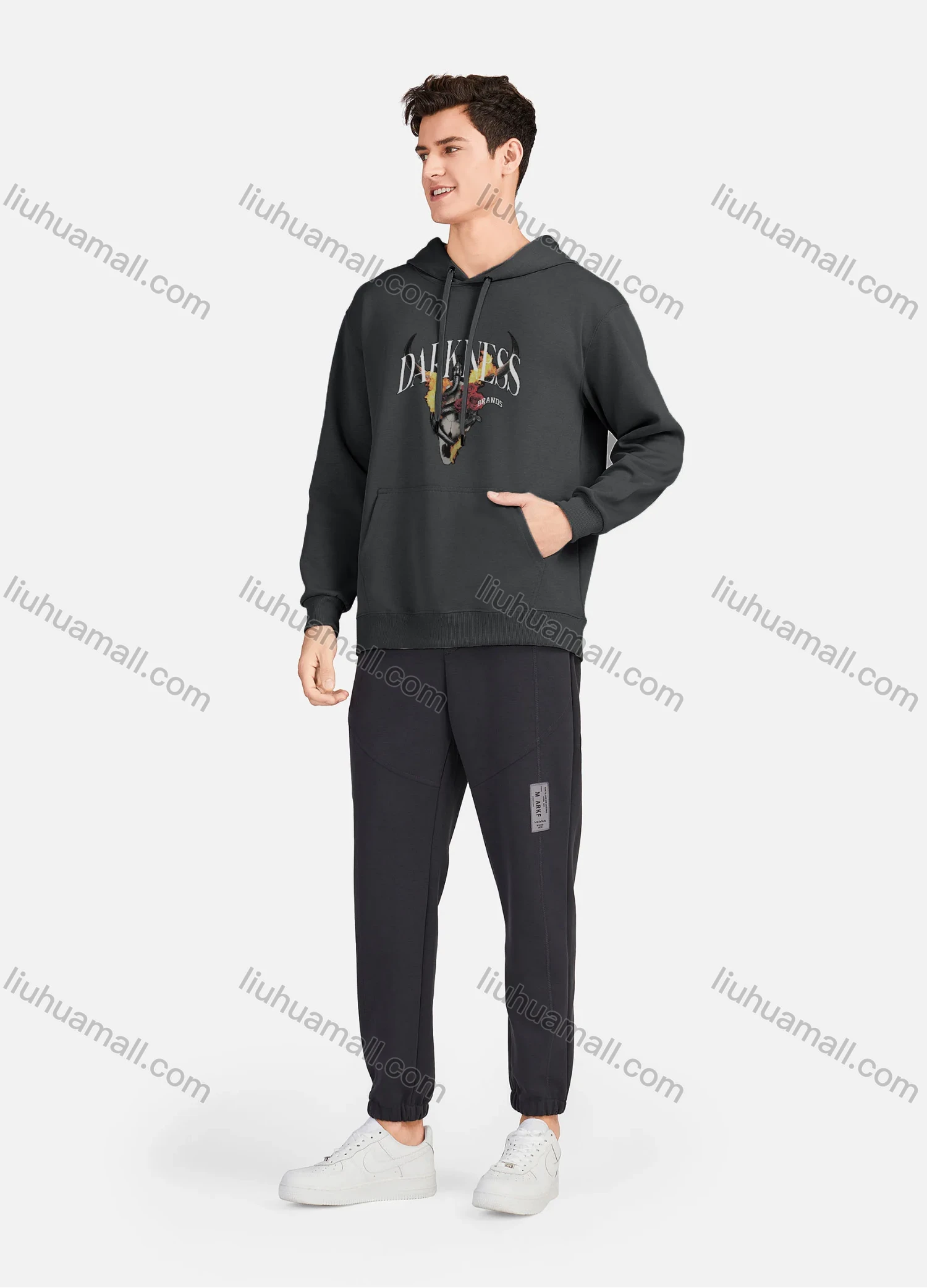 Wholesale Men's Casual 100%Cotton Letter Graphic Print Drawstring Hoodies Sweatshirts With Kangaroo Pocket LF30-4# - Liuhuamall