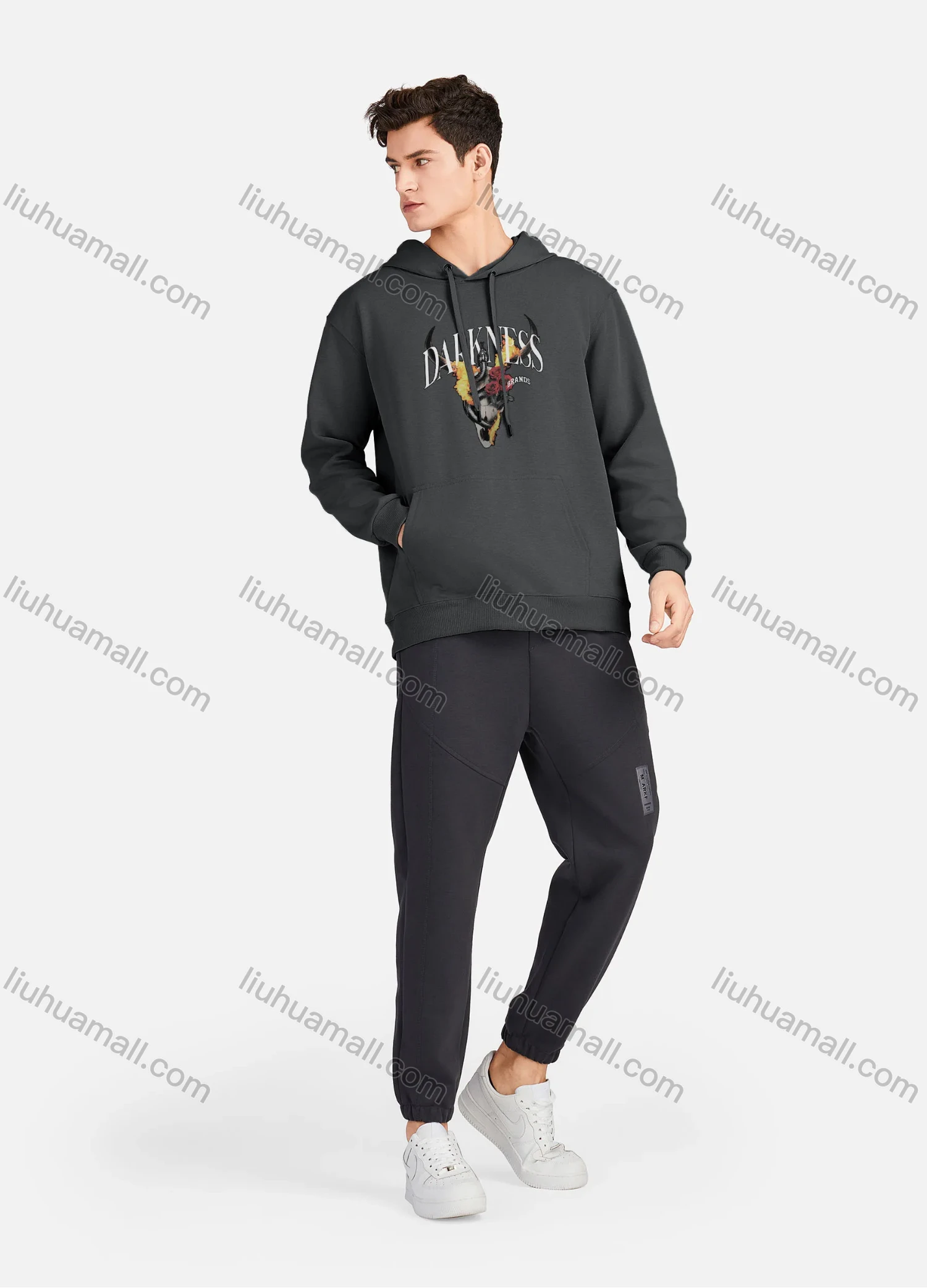 Wholesale Men's Casual 100%Cotton Letter Graphic Print Drawstring Hoodies Sweatshirts With Kangaroo Pocket LF30-4# - Liuhuamall