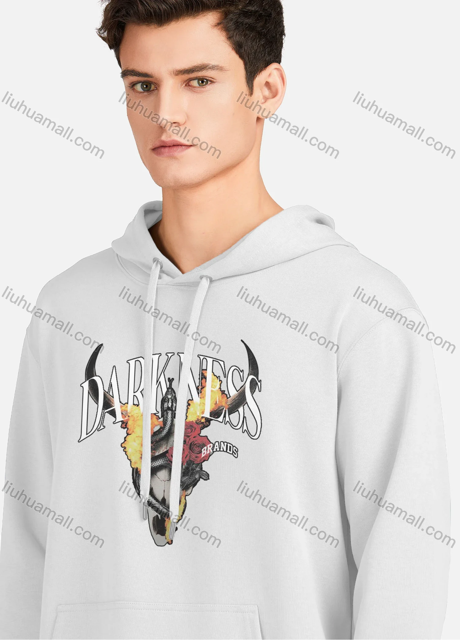 Wholesale Men's Casual 100%Cotton Letter Graphic Print Drawstring Hoodies Sweatshirts With Kangaroo Pocket LF30-4# - Liuhuamall