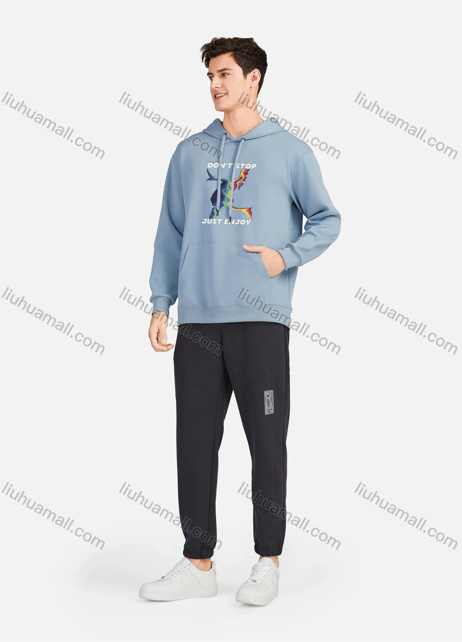 Wholesale Men's Casual 100%Cotton Letter Graphic Print Hoodies Drawstring Sweatshirts With Kangaroo Pocket LF30-5# - Liuhuamall