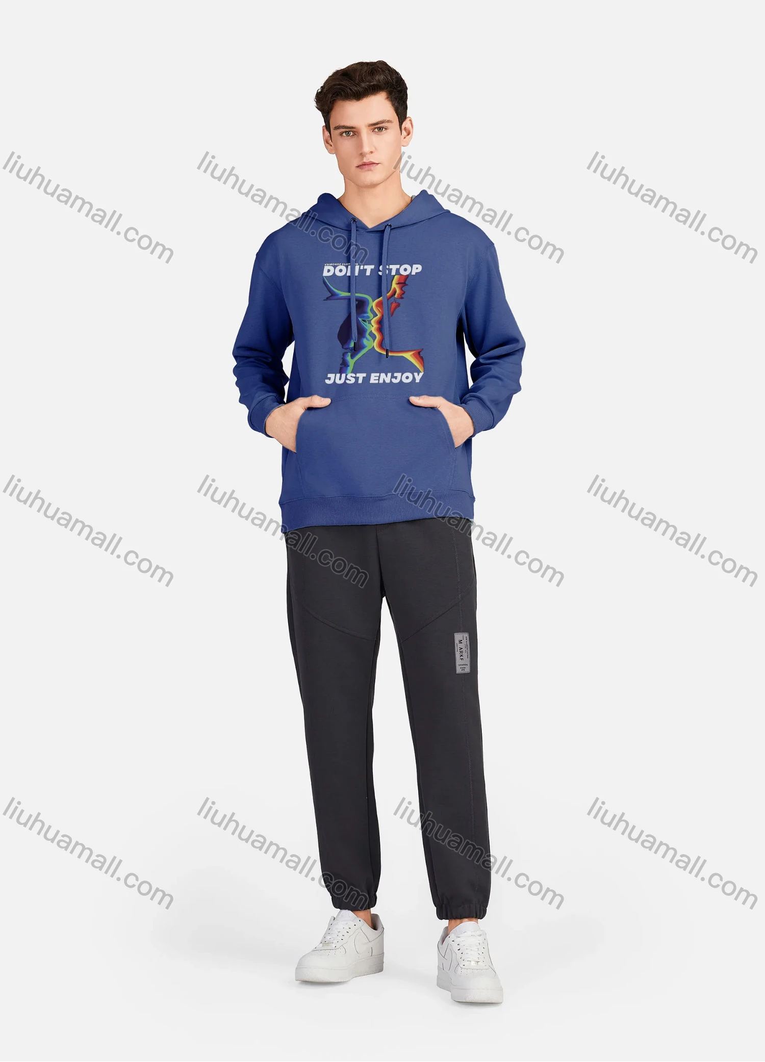 Wholesale Men's Casual 100%Cotton Letter Graphic Print Hoodies Drawstring Sweatshirts With Kangaroo Pocket LF30-5# - Liuhuamall