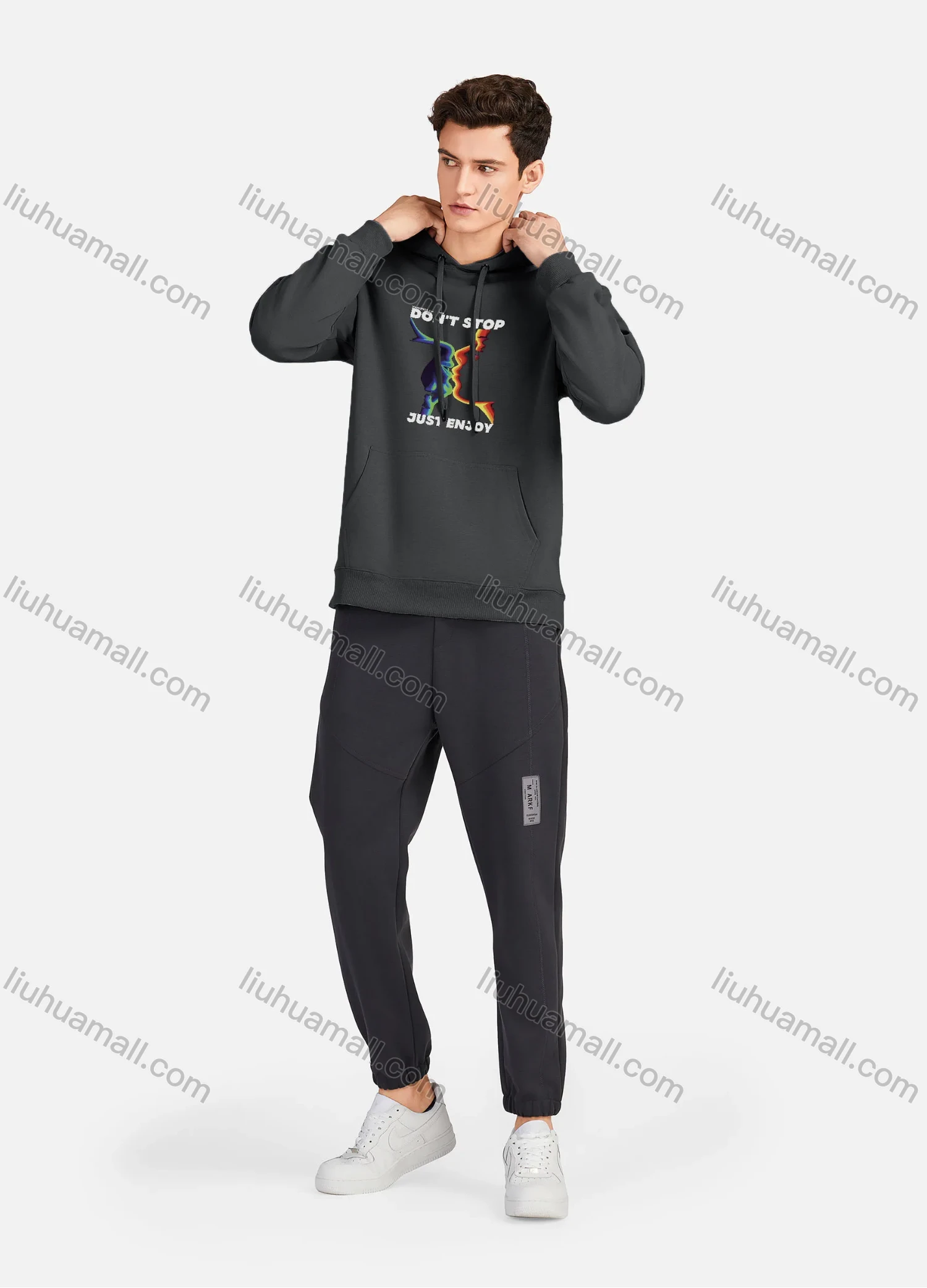 Wholesale Men's Casual 100%Cotton Letter Graphic Print Hoodies Drawstring Sweatshirts With Kangaroo Pocket LF30-5# - Liuhuamall