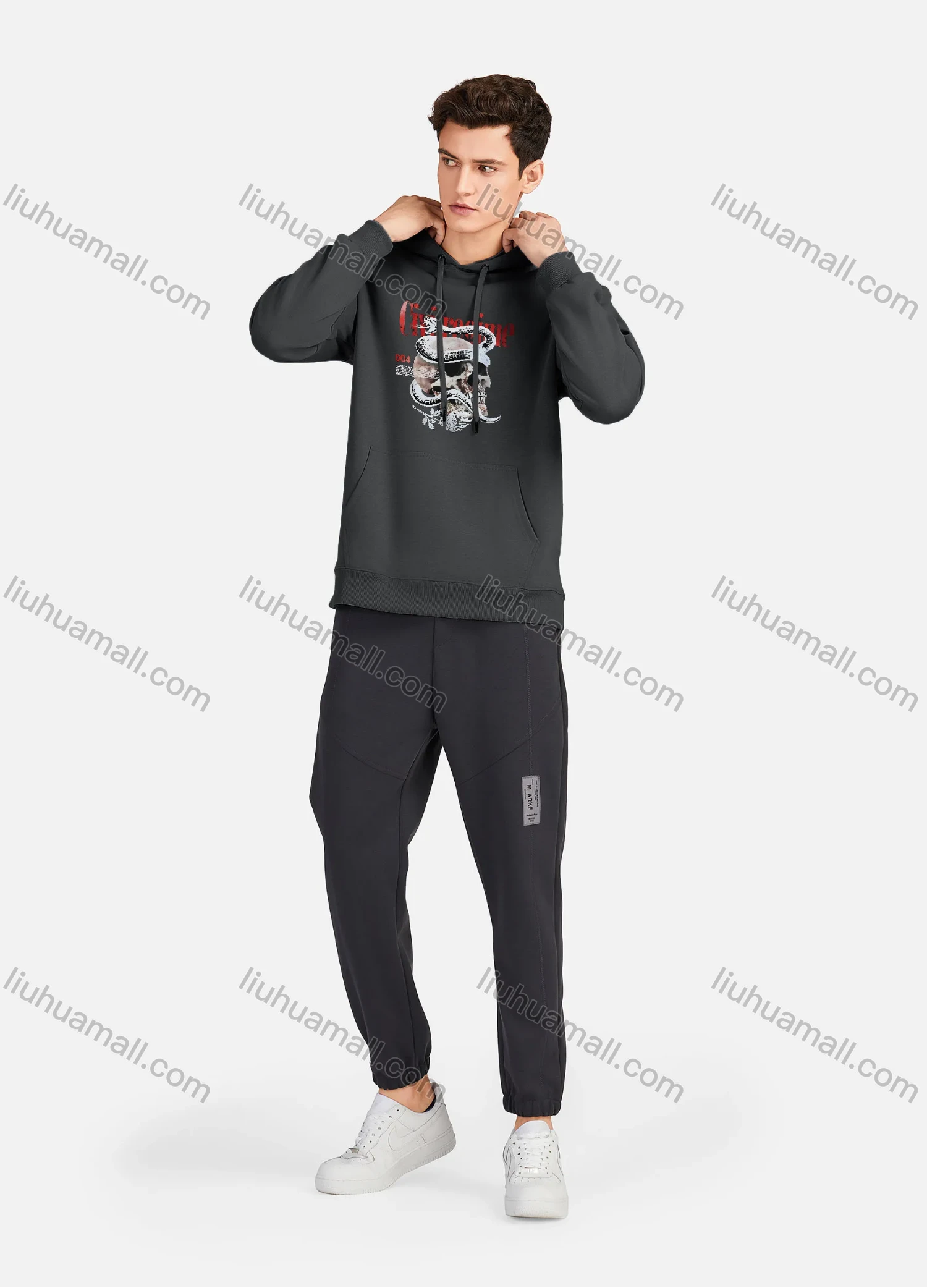 Wholesale Men's Casual 100%Cotton Letter Skull Graphic Hoodies Drawstring Sweatshirts With Kangaroo Pocket LF30-6# - Liuhuamall