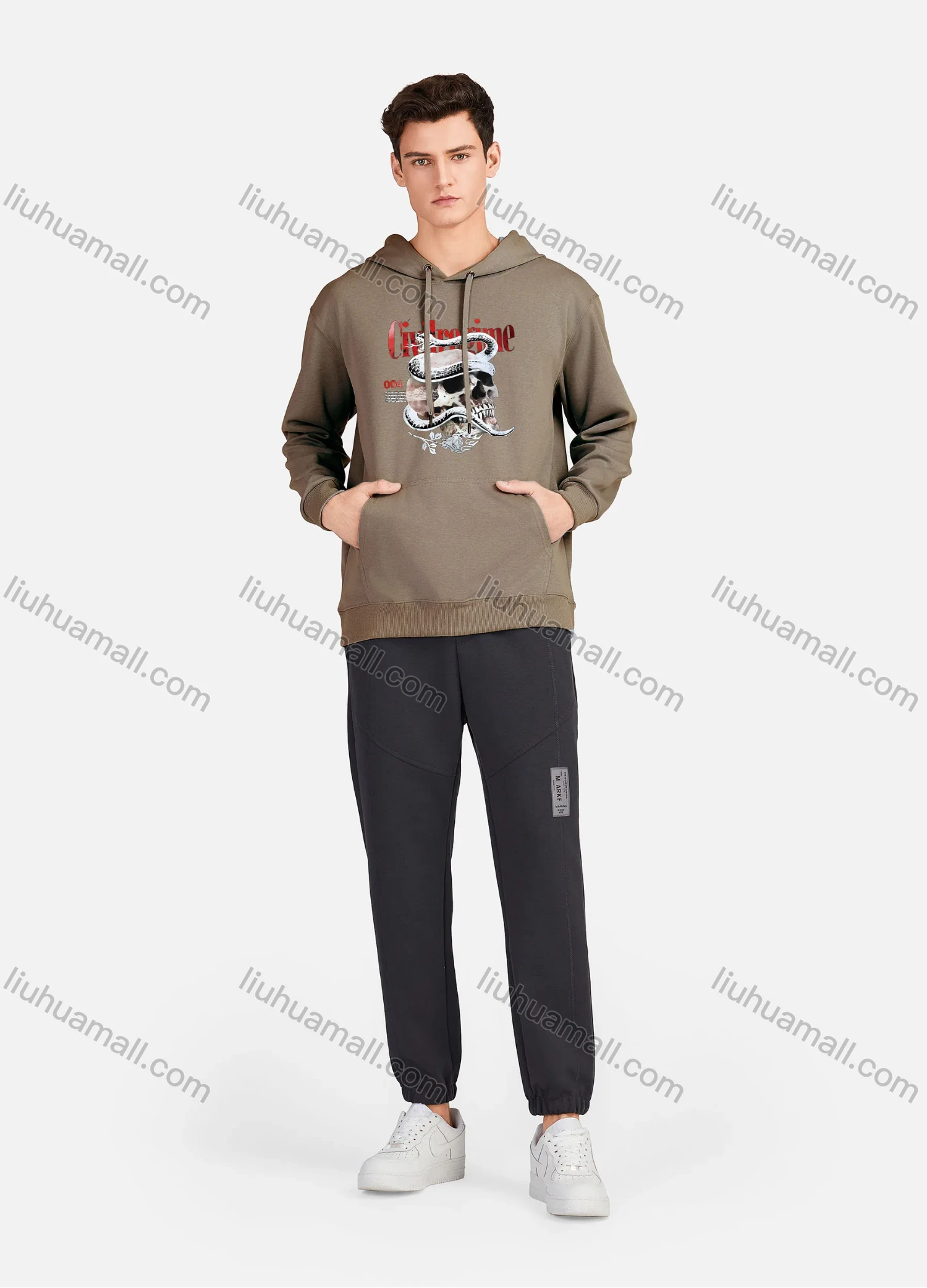 Wholesale Men's Casual 100%Cotton Letter Skull Graphic Hoodies Drawstring Sweatshirts With Kangaroo Pocket LF30-6# - Liuhuamall