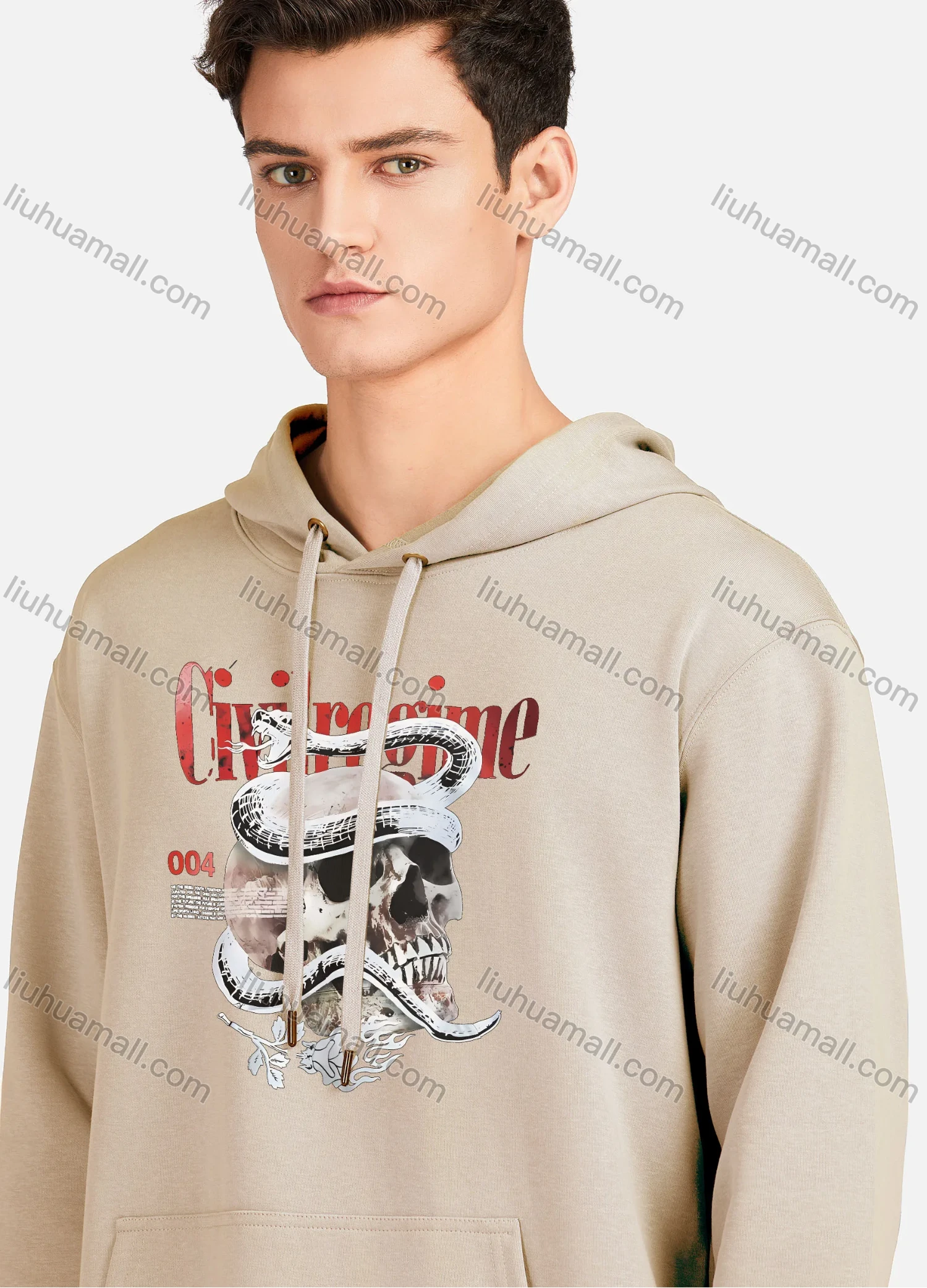 Wholesale Men's Casual 100%Cotton Letter Skull Graphic Hoodies Drawstring Sweatshirts With Kangaroo Pocket LF30-6# - Liuhuamall