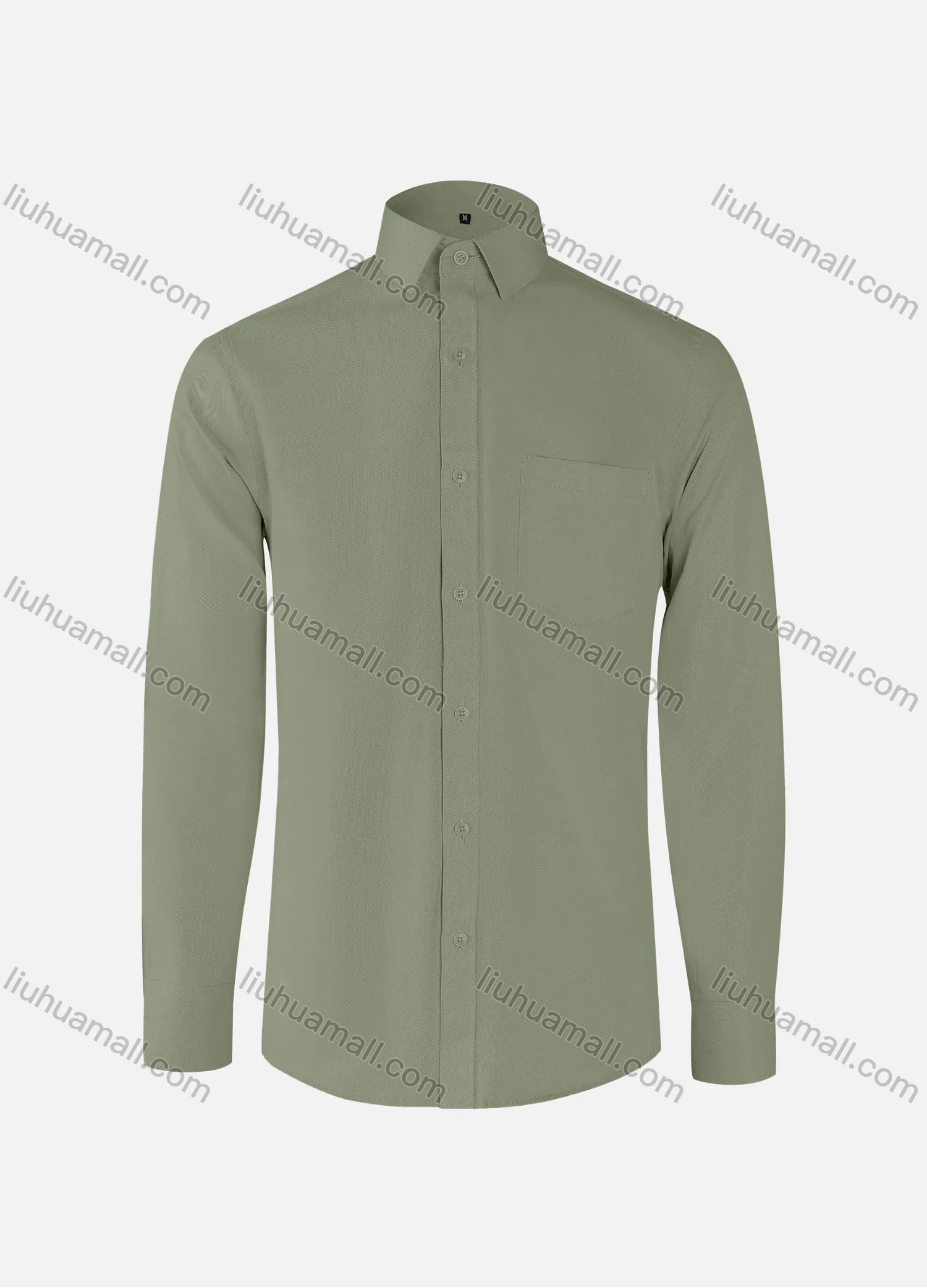 Wholesale Men's Business Plain Collared Patch Pocket Button Down Long Sleeve Shirts - Liuhuamall
