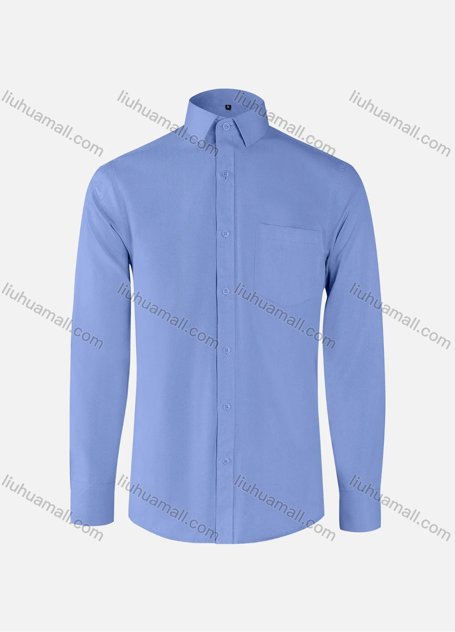 Wholesale Men's Business Plain Collared Patch Pocket Button Down Long Sleeve Shirts - Liuhuamall