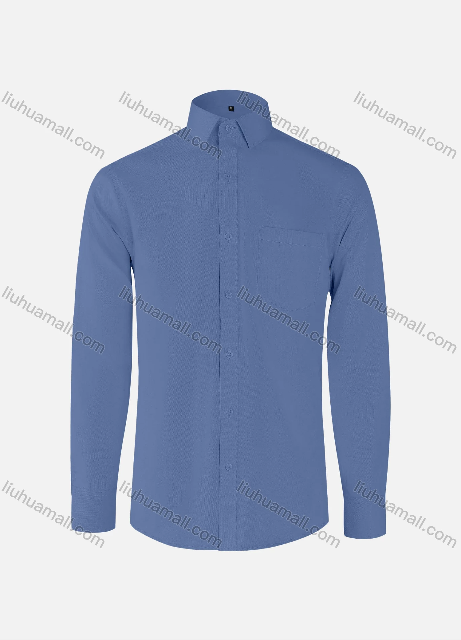 Wholesale Men's Business Plain Collared Patch Pocket Button Down Long Sleeve Shirts - Liuhuamall