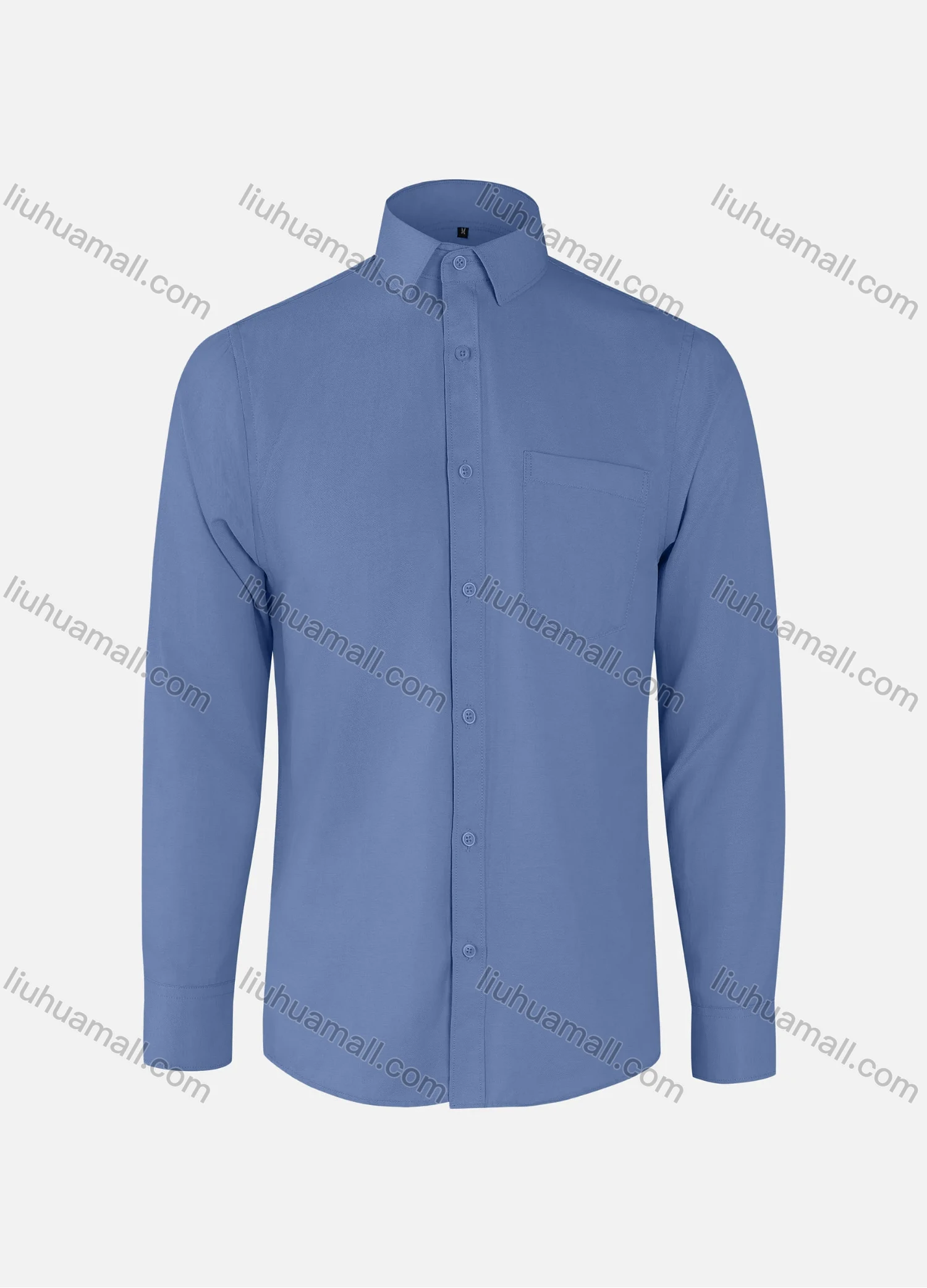 Wholesale Men's Business Plain Collared Patch Pocket Button Down Long Sleeve Shirts - Liuhuamall