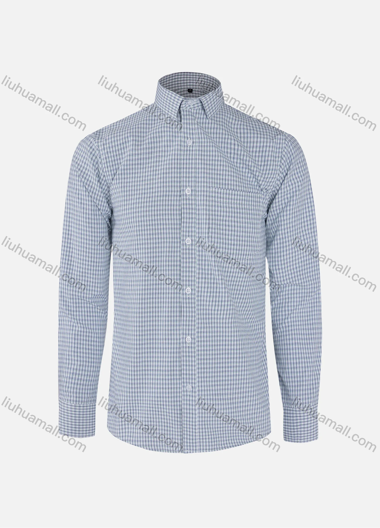 Wholesale Men's Casual Plaid Print Collared Button Down Patch Pocket Long Sleeve Shirts - Liuhuamall