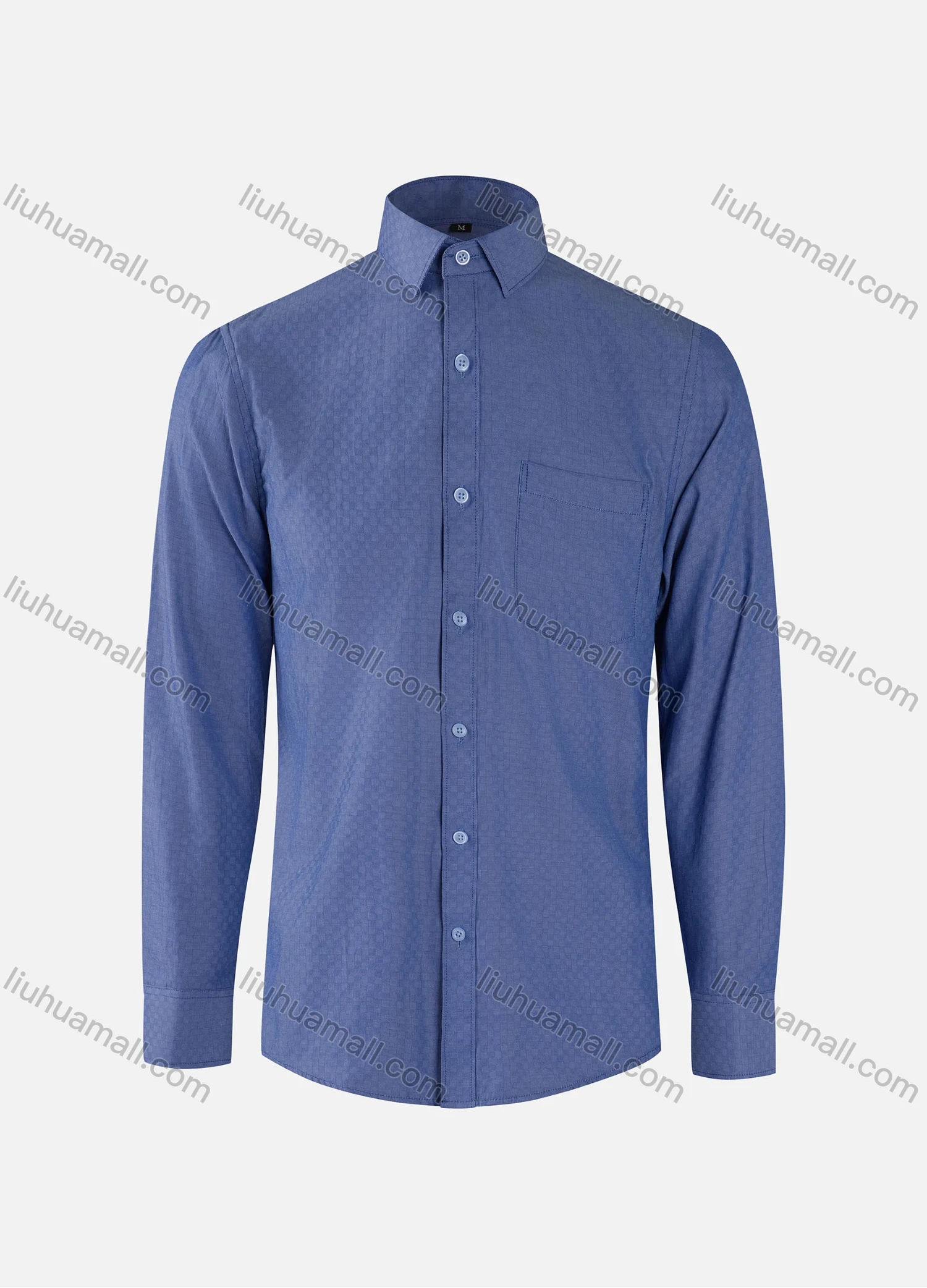 Wholesale Men's Business Checkerboard Texture Collared Button Down Patch Pocket Long Sleeve Shirts - Liuhuamall