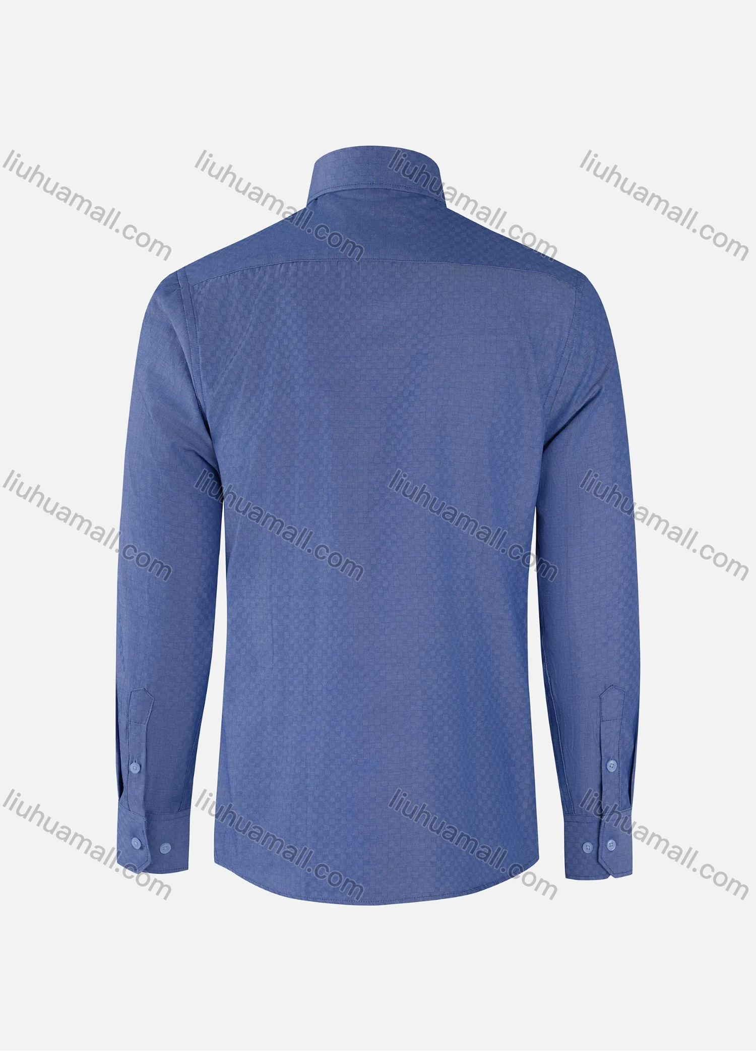Wholesale Men's Business Checkerboard Texture Collared Button Down Patch Pocket Long Sleeve Shirts - Liuhuamall
