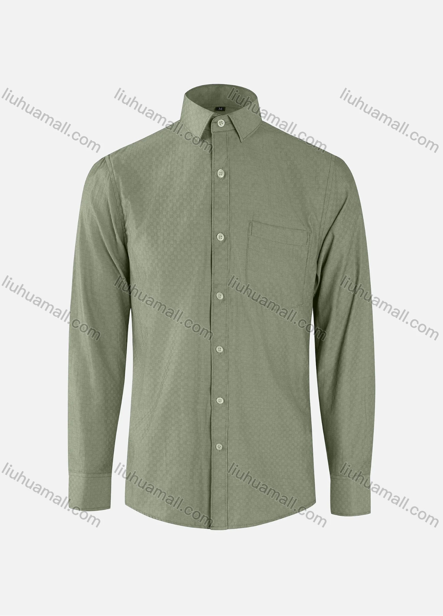 Wholesale Men's Business Checkerboard Texture Collared Button Down Patch Pocket Long Sleeve Shirts - Liuhuamall