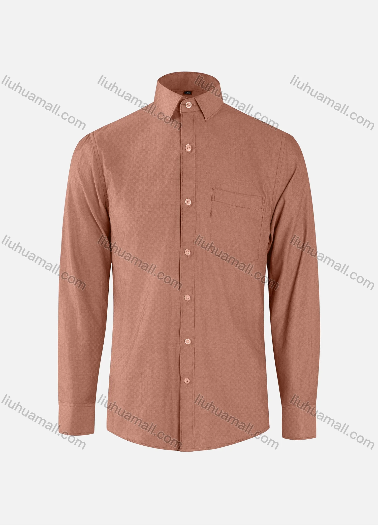 Wholesale Men's Business Checkerboard Texture Collared Button Down Patch Pocket Long Sleeve Shirts - Liuhuamall