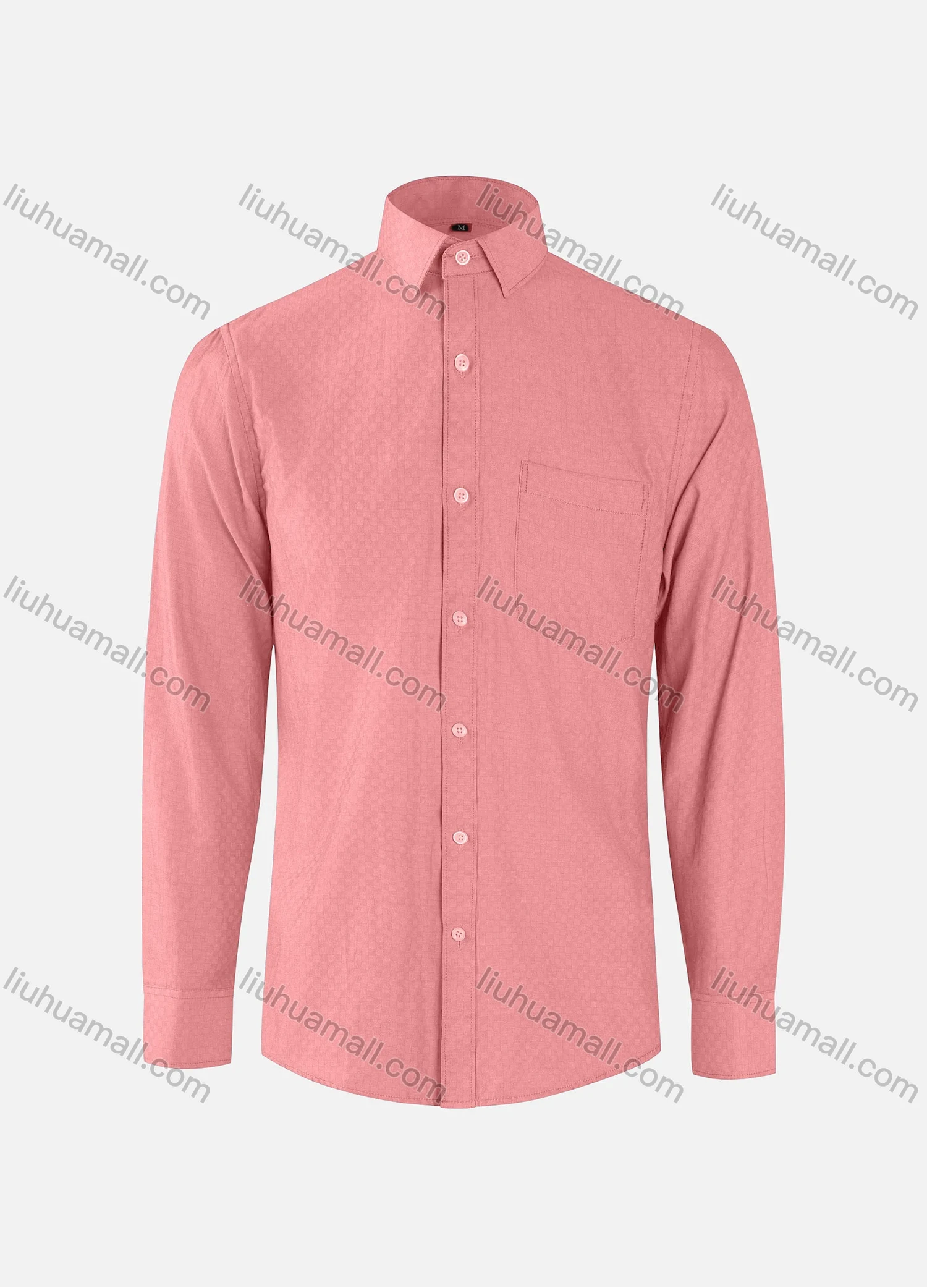 Wholesale Men's Business Checkerboard Texture Collared Button Down Patch Pocket Long Sleeve Shirts - Liuhuamall
