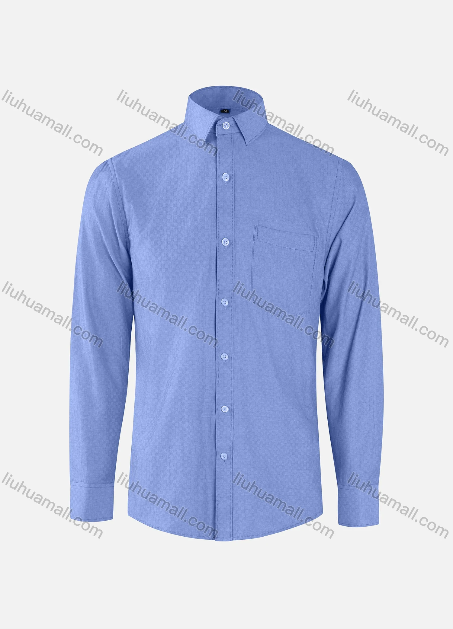 Wholesale Men's Business Checkerboard Texture Collared Button Down Patch Pocket Long Sleeve Shirts - Liuhuamall